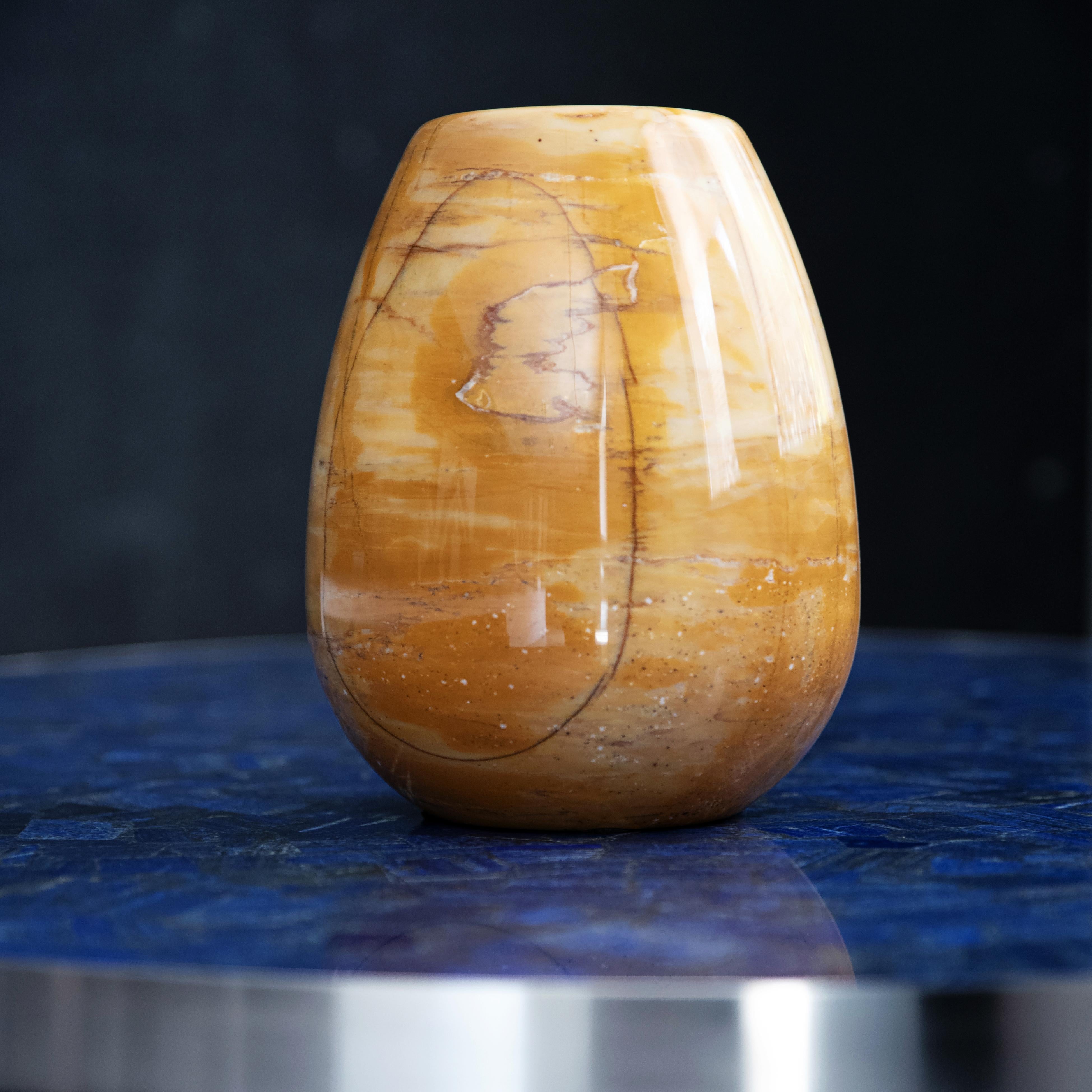 Italian Marble Vase Giallo Siena h25 design Franco Albini - edit by Officina della Scala For Sale