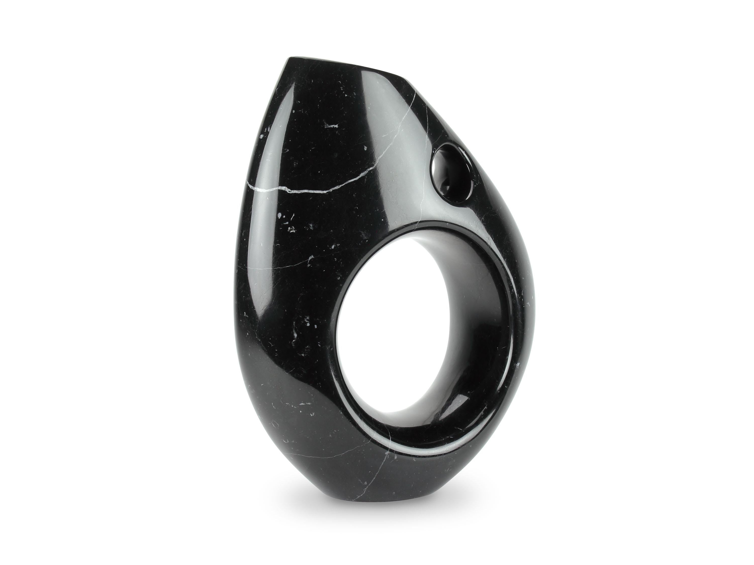 Italian Marble Vase Hand Carved Solid Black Marquina Stone, Polished Finishing, Italy For Sale