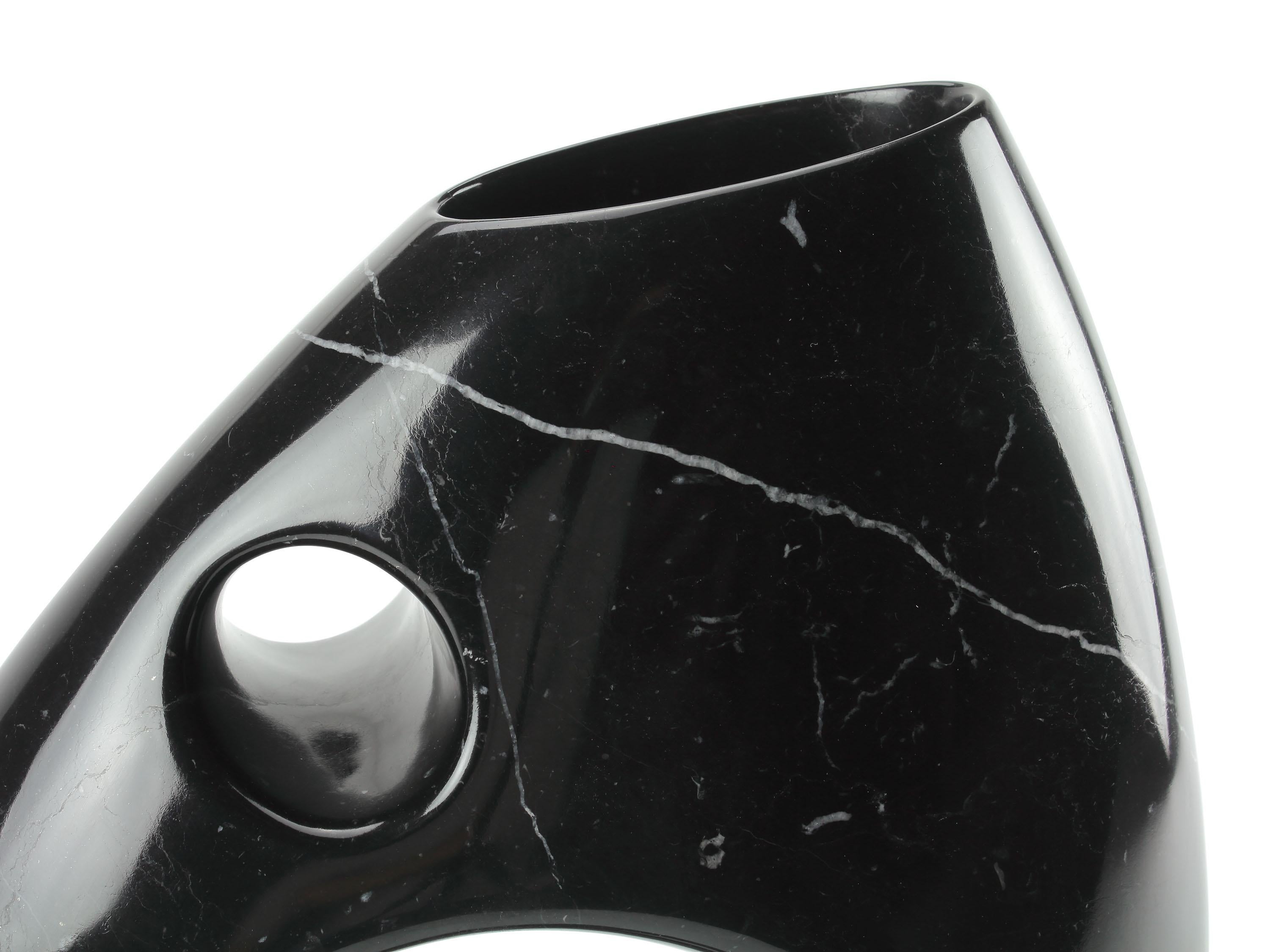 Marble Vase Hand Carved Solid Black Marquina Stone, Polished Finishing, Italy In New Condition For Sale In Ancona, Marche