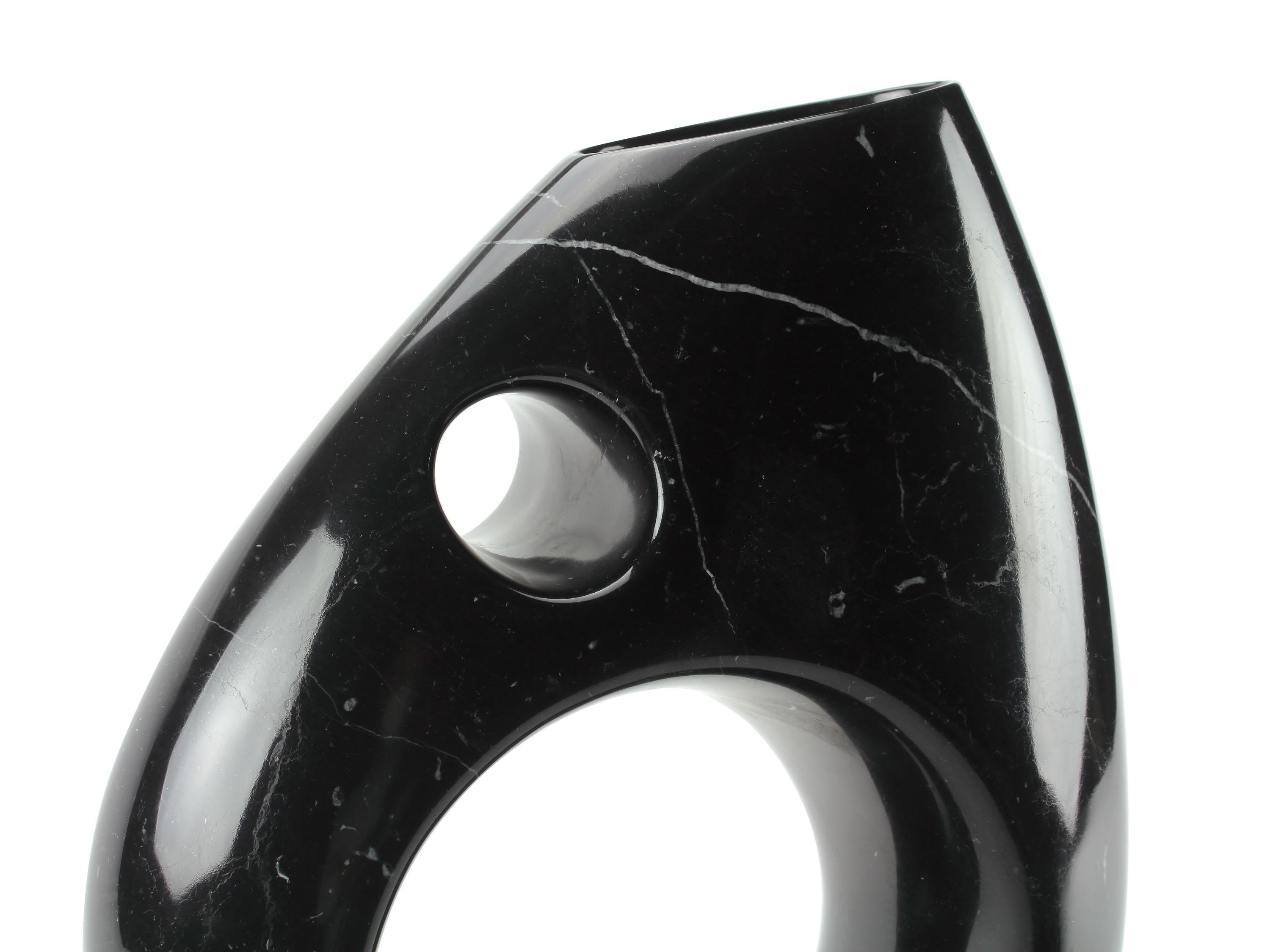 Contemporary Marble Vase Hand Carved Solid Black Marquina Stone, Polished Finishing, Italy For Sale