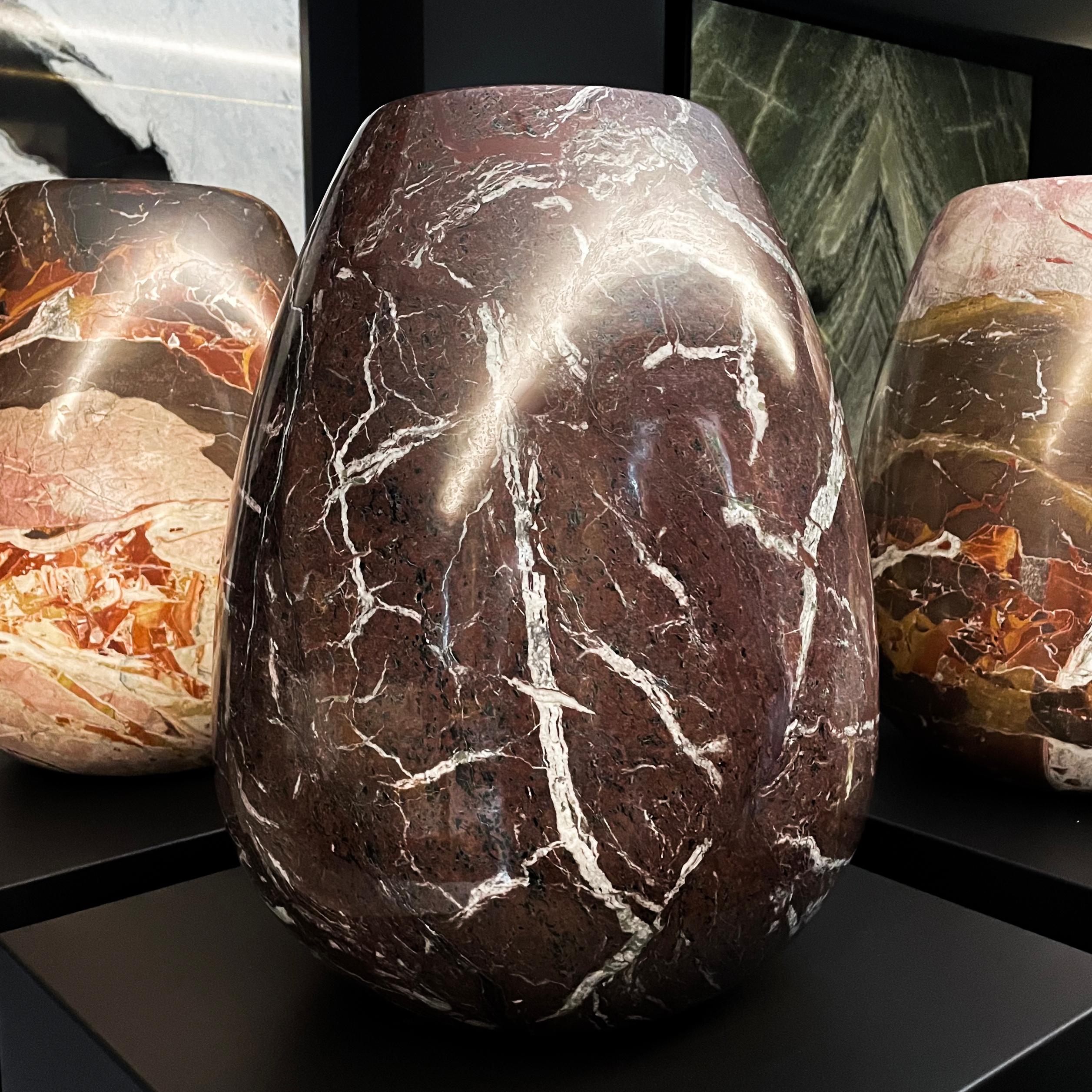 Italian Marble Vase RossoLevanto h50 design Franco Albini - edit by Officina della Scala For Sale