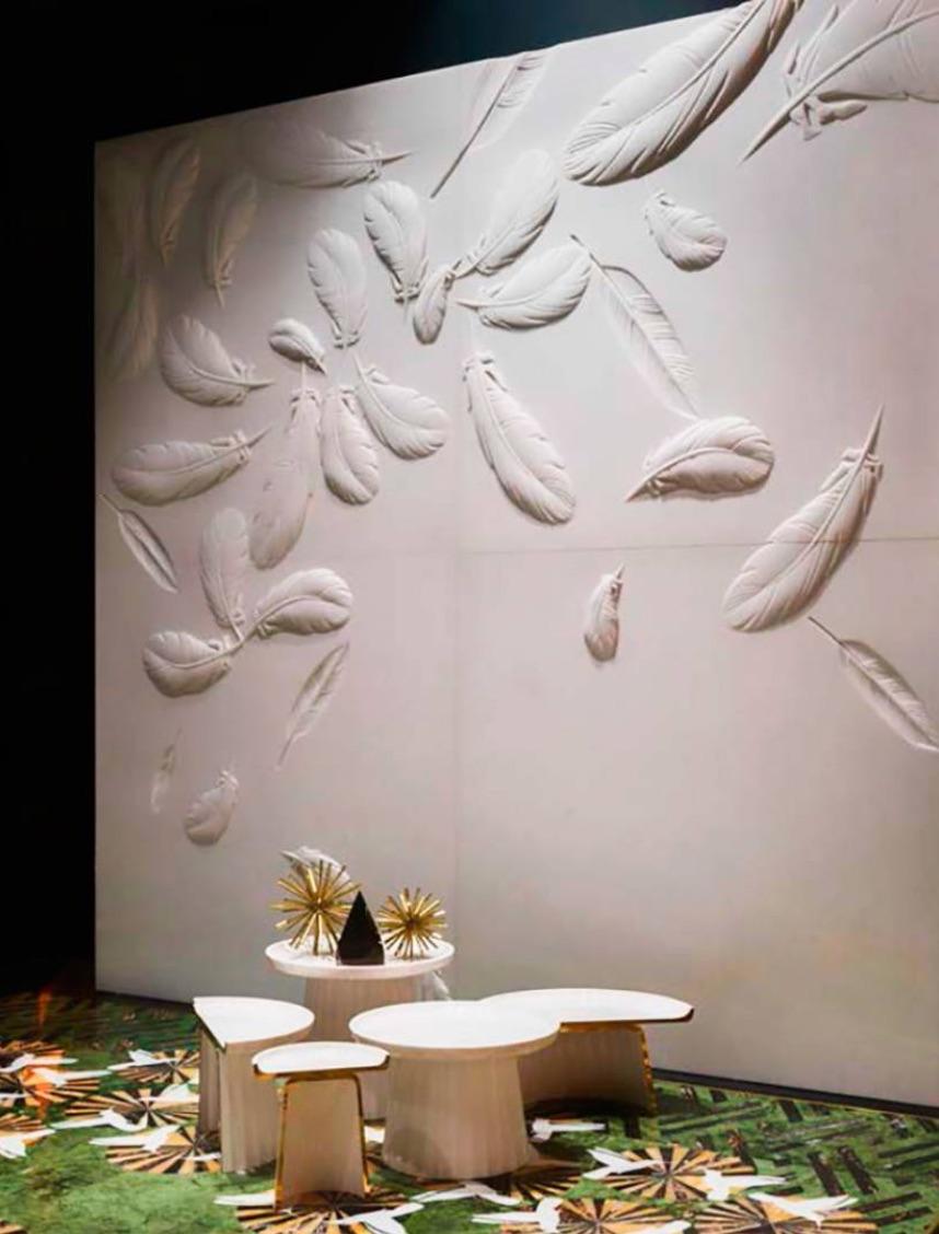 Italian Contemporary Marble Wall Features in Pure White Honed Marble For Sale