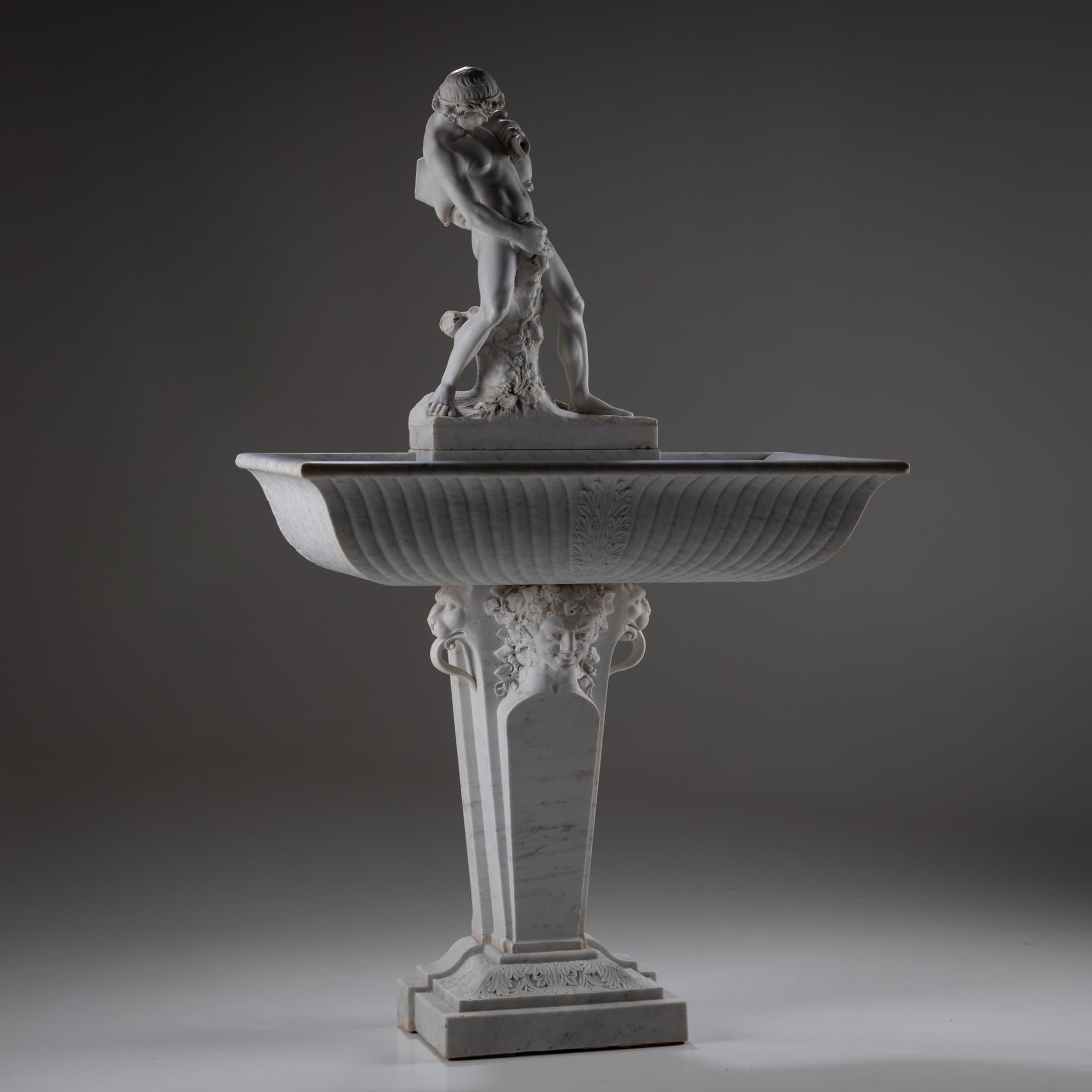 Neoclassical Marble Wall Fountain with Satyr, 19th Century For Sale