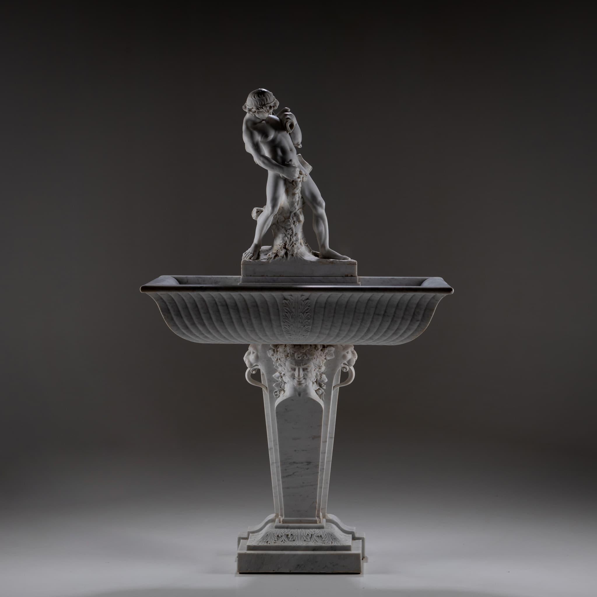 Italian Marble Wall Fountain with Satyr, 19th Century For Sale