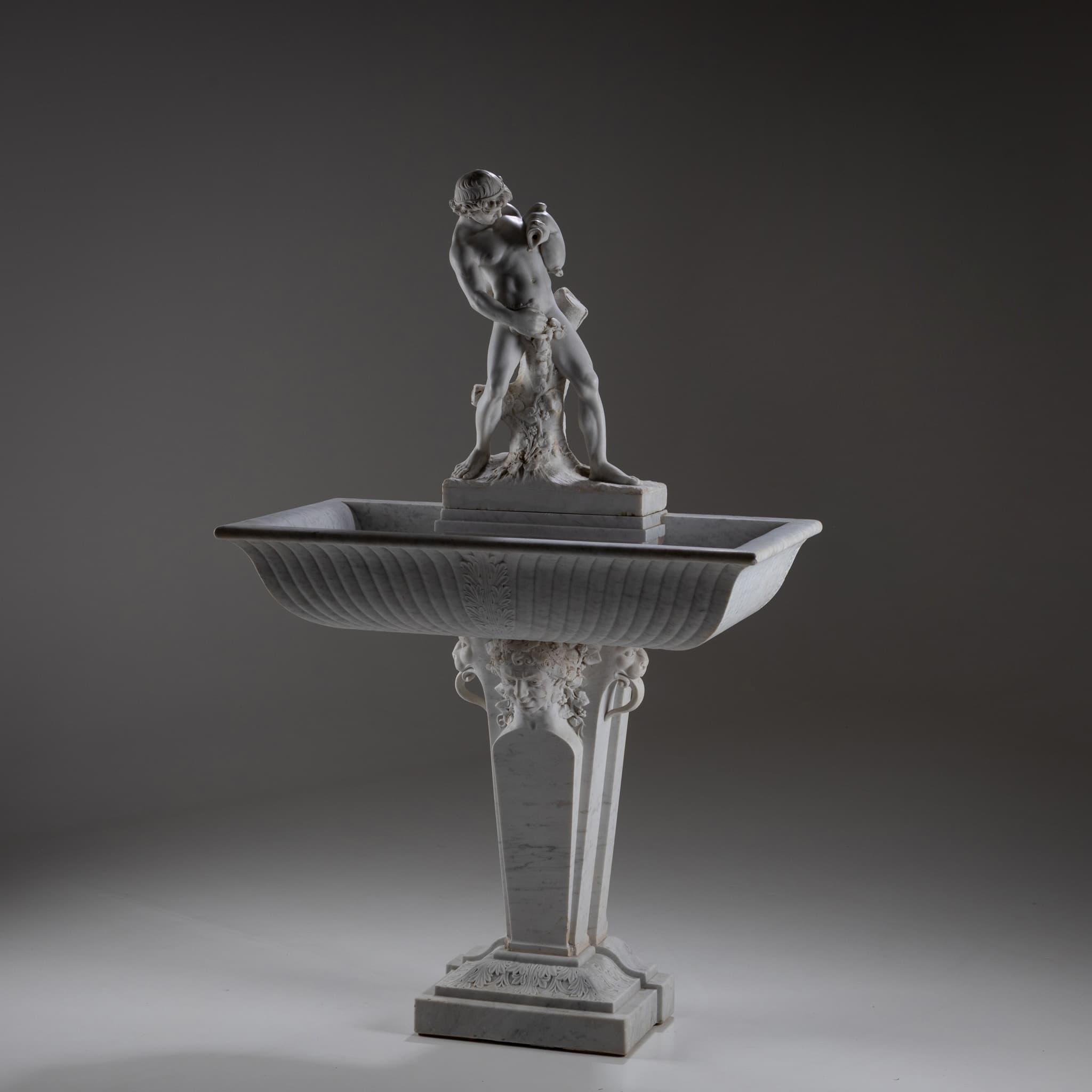 Hand-Carved Marble Wall Fountain with Satyr, 19th Century For Sale