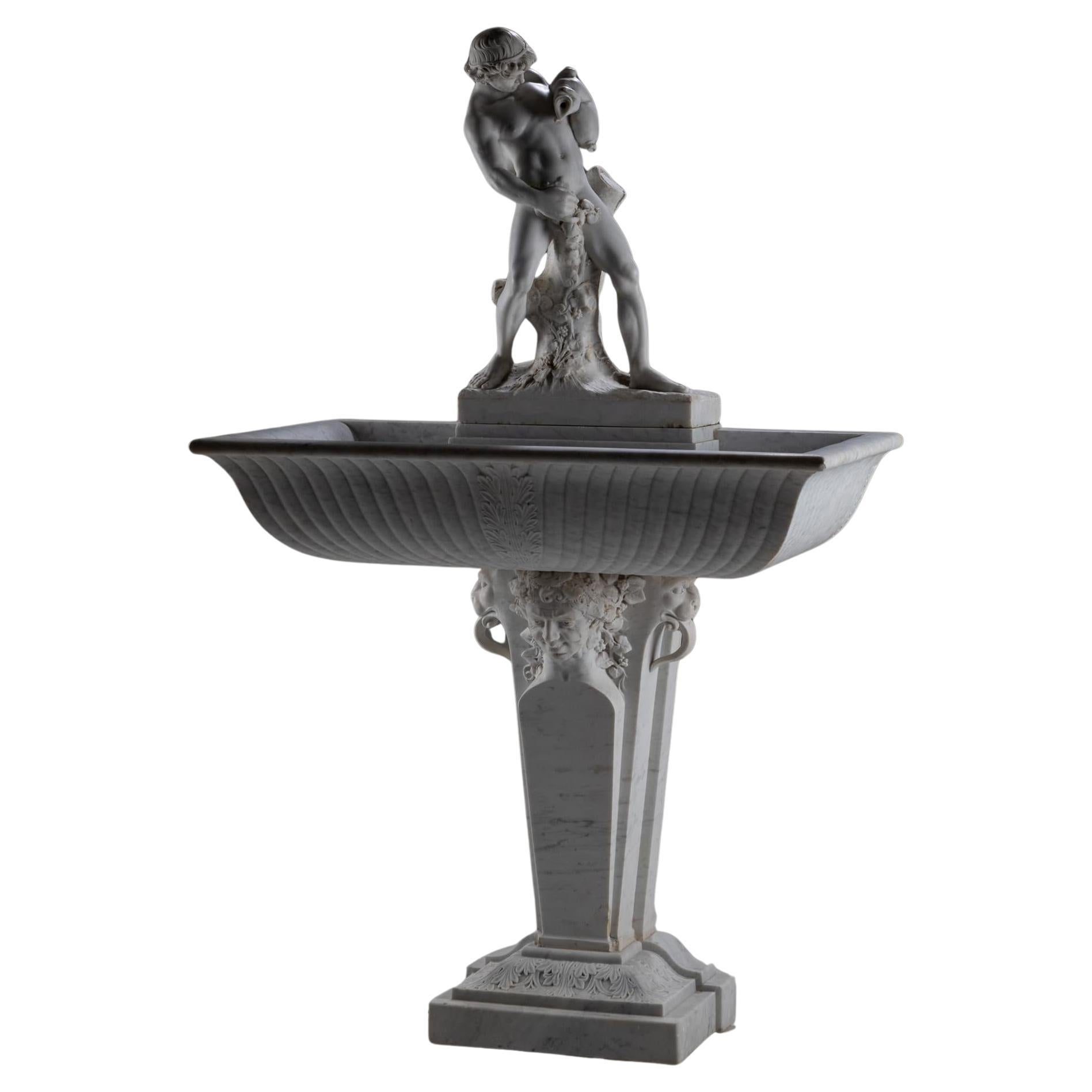 Marble Wall Fountain with Satyr, 19th Century For Sale