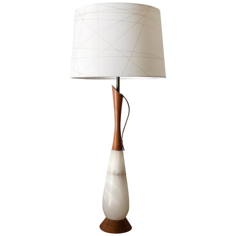 Marble Walnut And Brass Mid Century Modern Table Lamp At 1stdibs