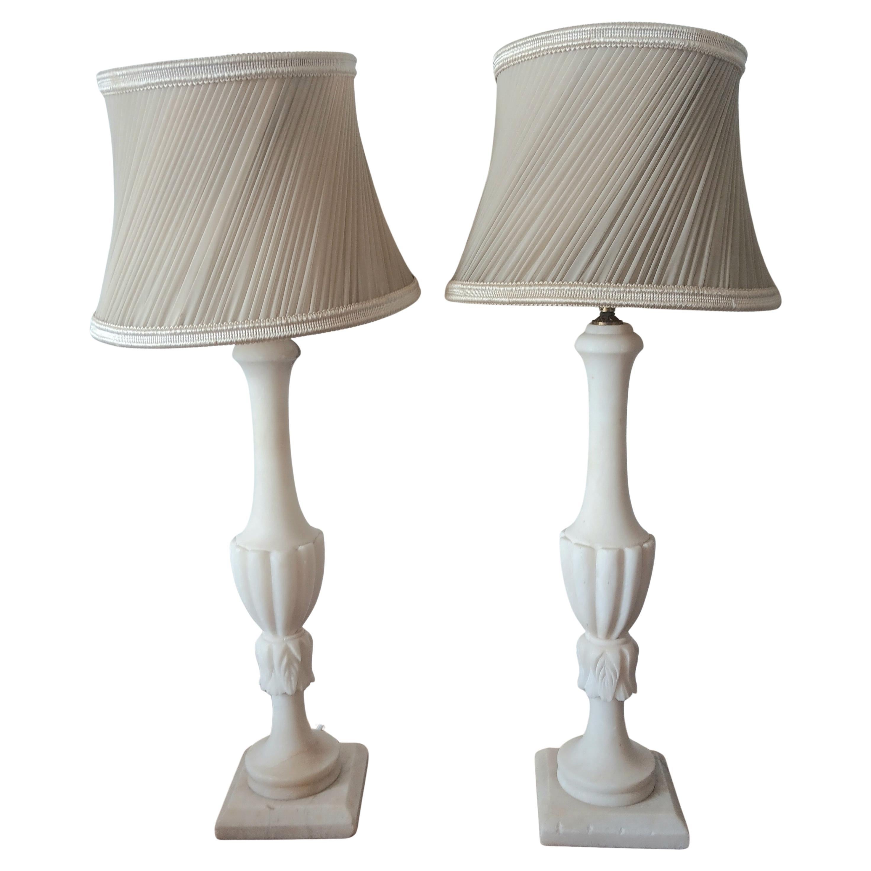 Table Lamps 77 cm Italian White Marble Alabaster White Large Whit Lladro Screens For Sale