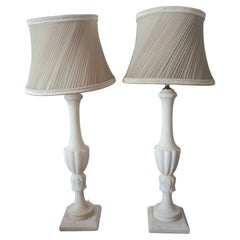 Lampade da tavolo 77 cm Marmo Bianco Italiano Alabastro Bianco Grande Whiting Lladro Schermi