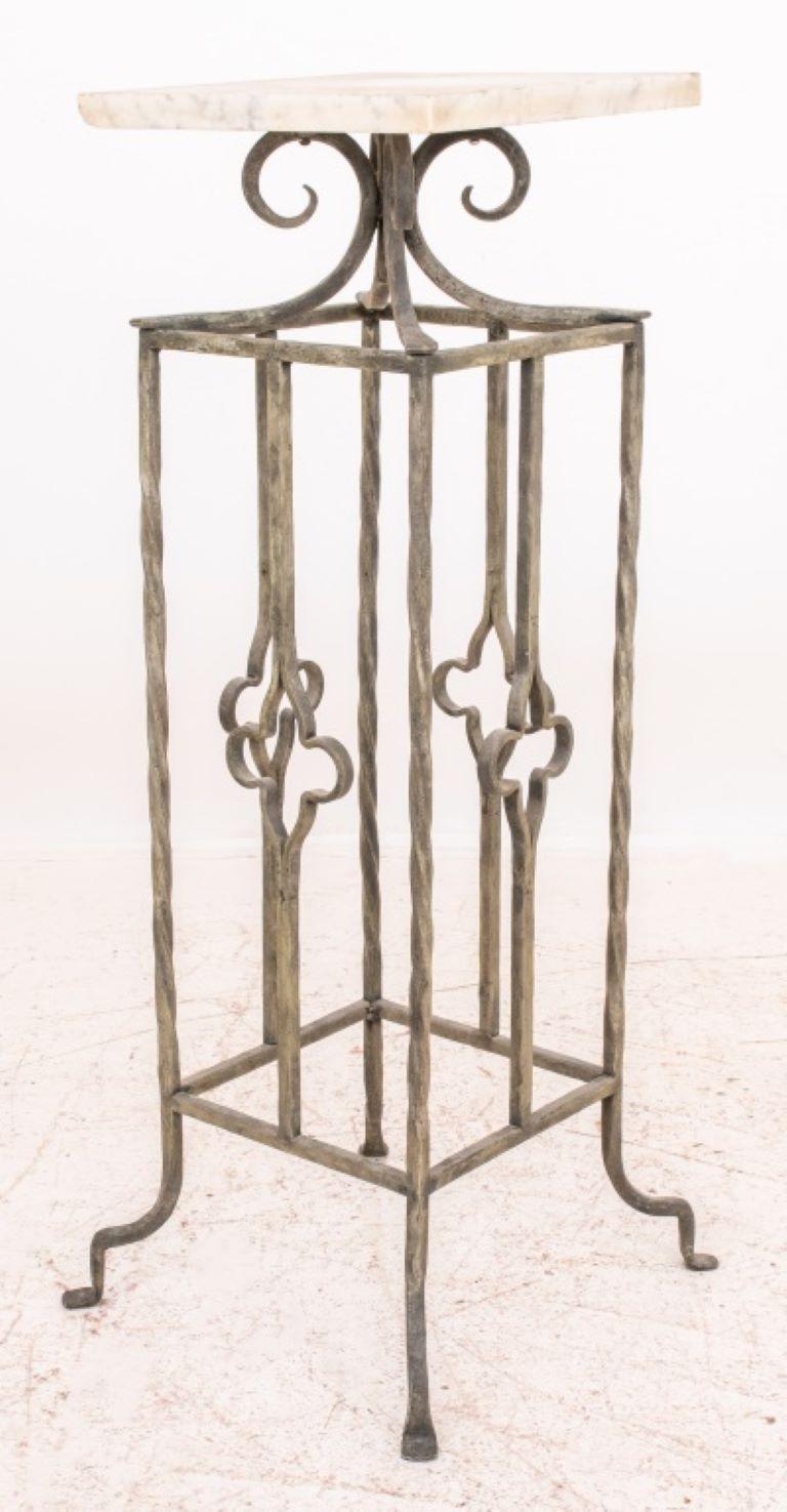 Marble & Wrought Iron Pedestal / Plant Stand In Good Condition In New York, NY
