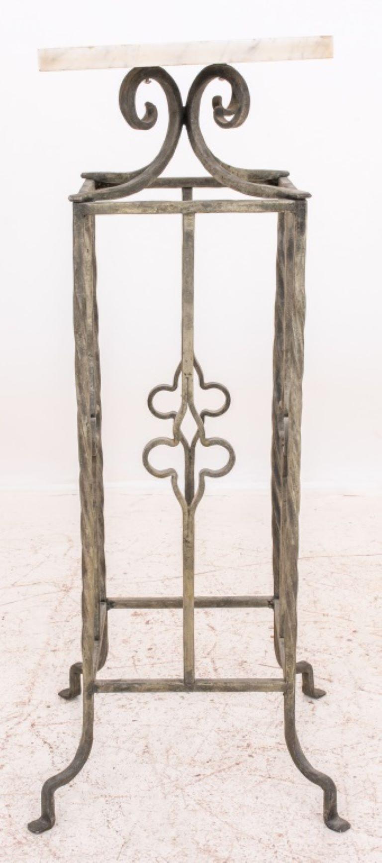 Marble & Wrought Iron Pedestal / Plant Stand 2