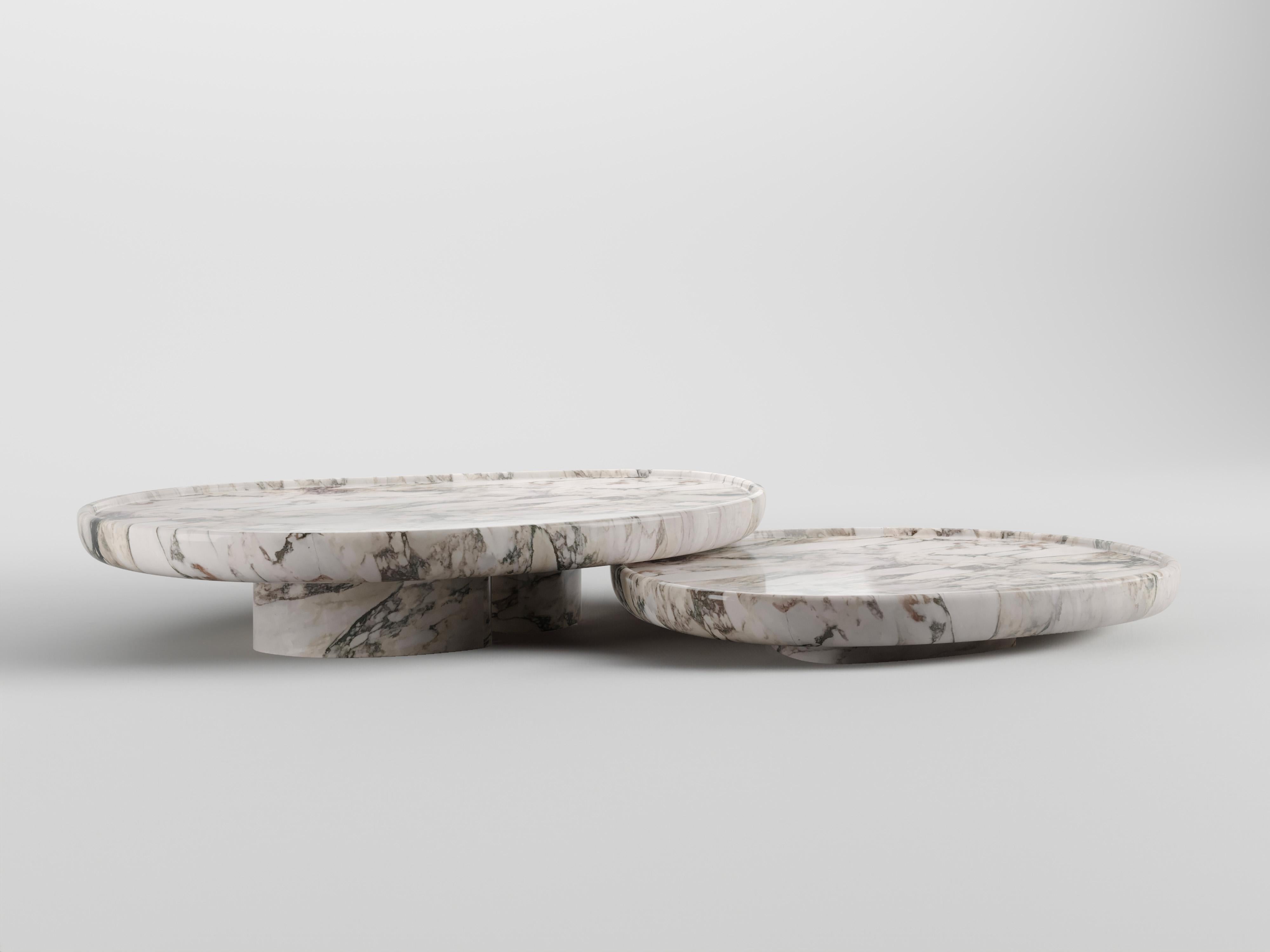 Marble Yko Low Coffee Table by KY ARCHITECTURE
Dimensions: D 140 x H 120 cm, 
D 110 x H 130 cm
Materials: Marble. 
Available Finishes : Marble and Stone. 

Kelly Boukobza is the founder of KY Architecture.
Passionate about architecture since her
