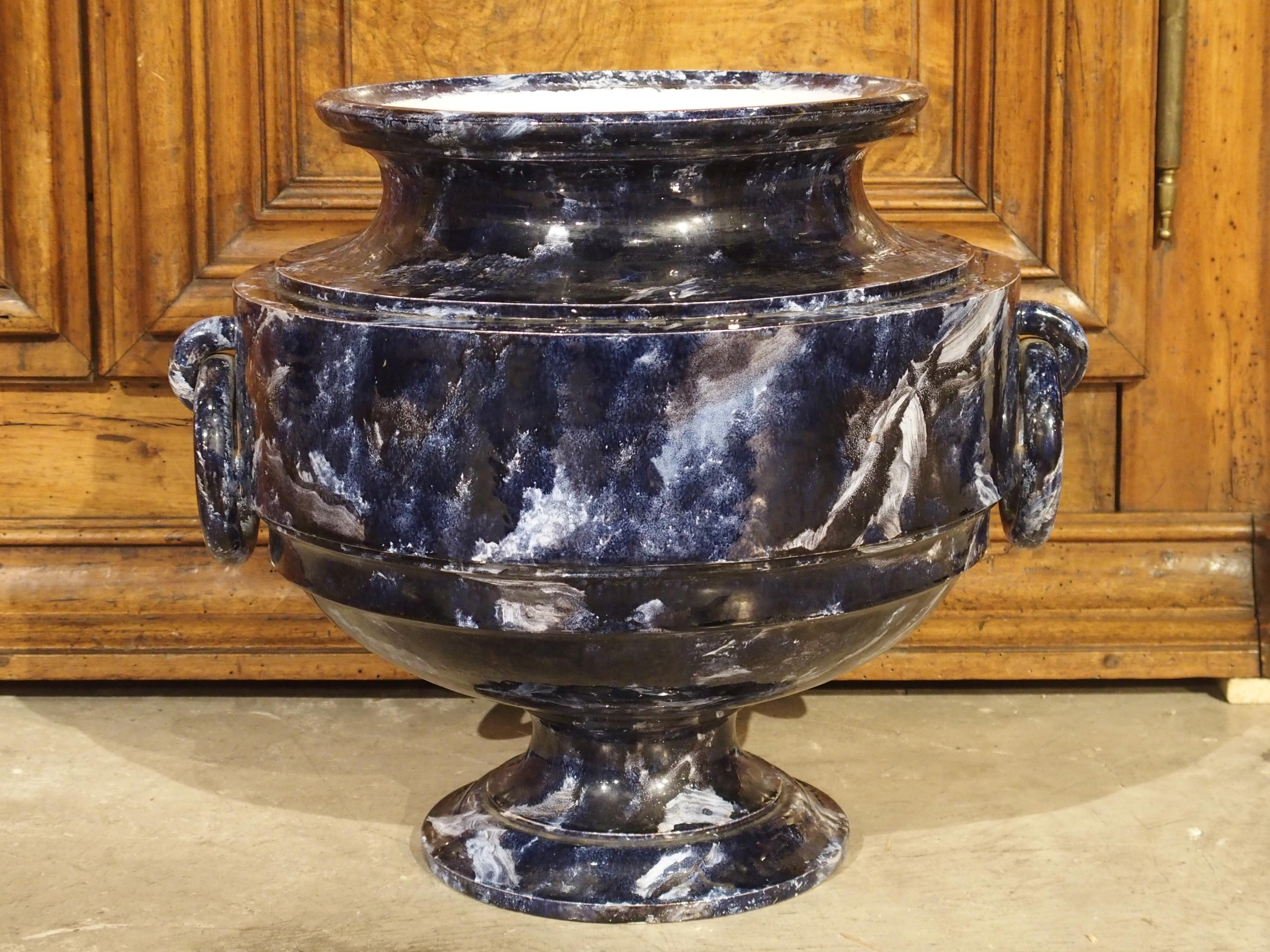 Marbled Blue Sèvres Porcelain Vase, France, Dated 1872 For Sale 5