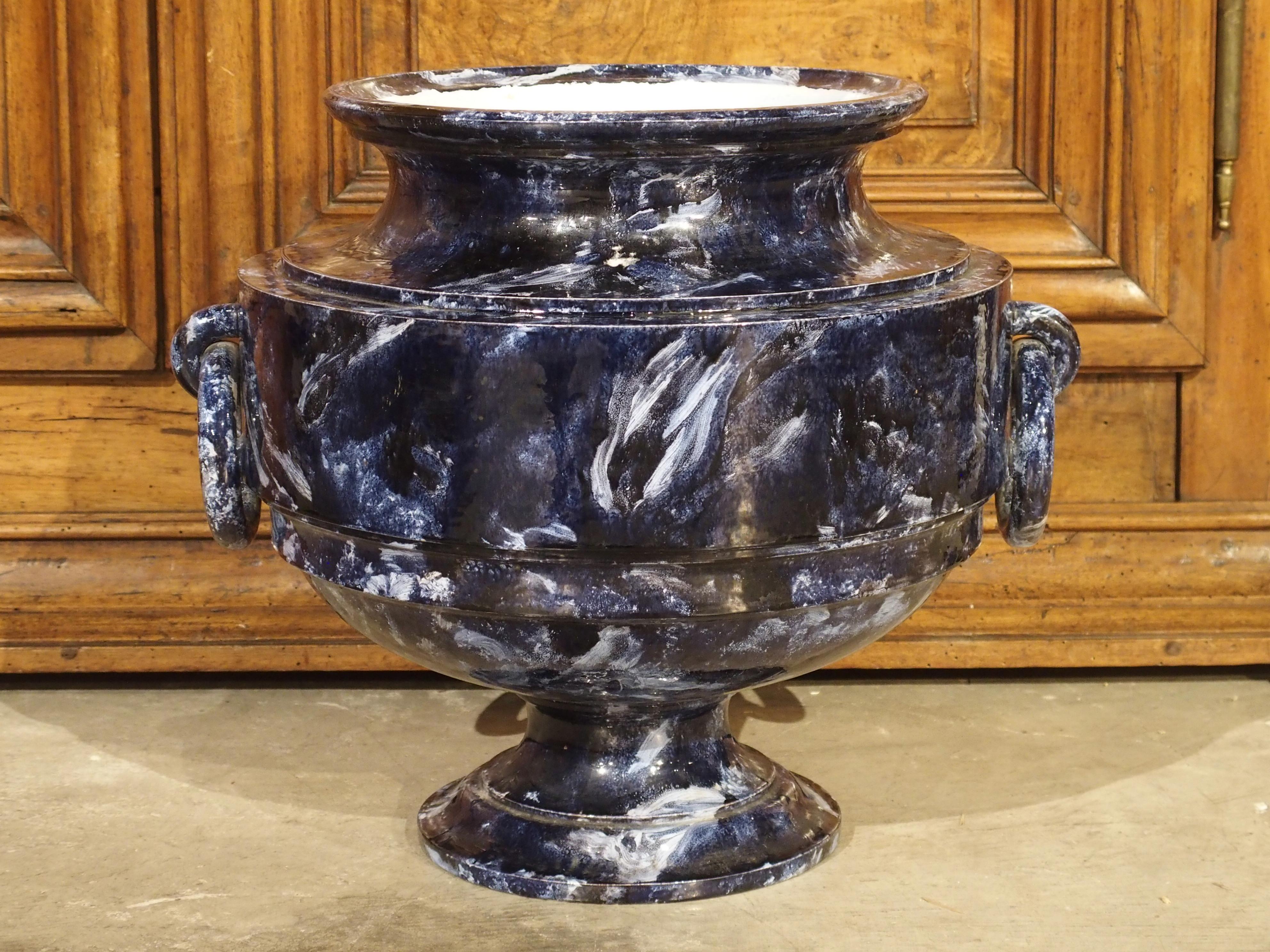 Marbled Blue Sèvres Porcelain Vase, France, Dated 1872 For Sale 10