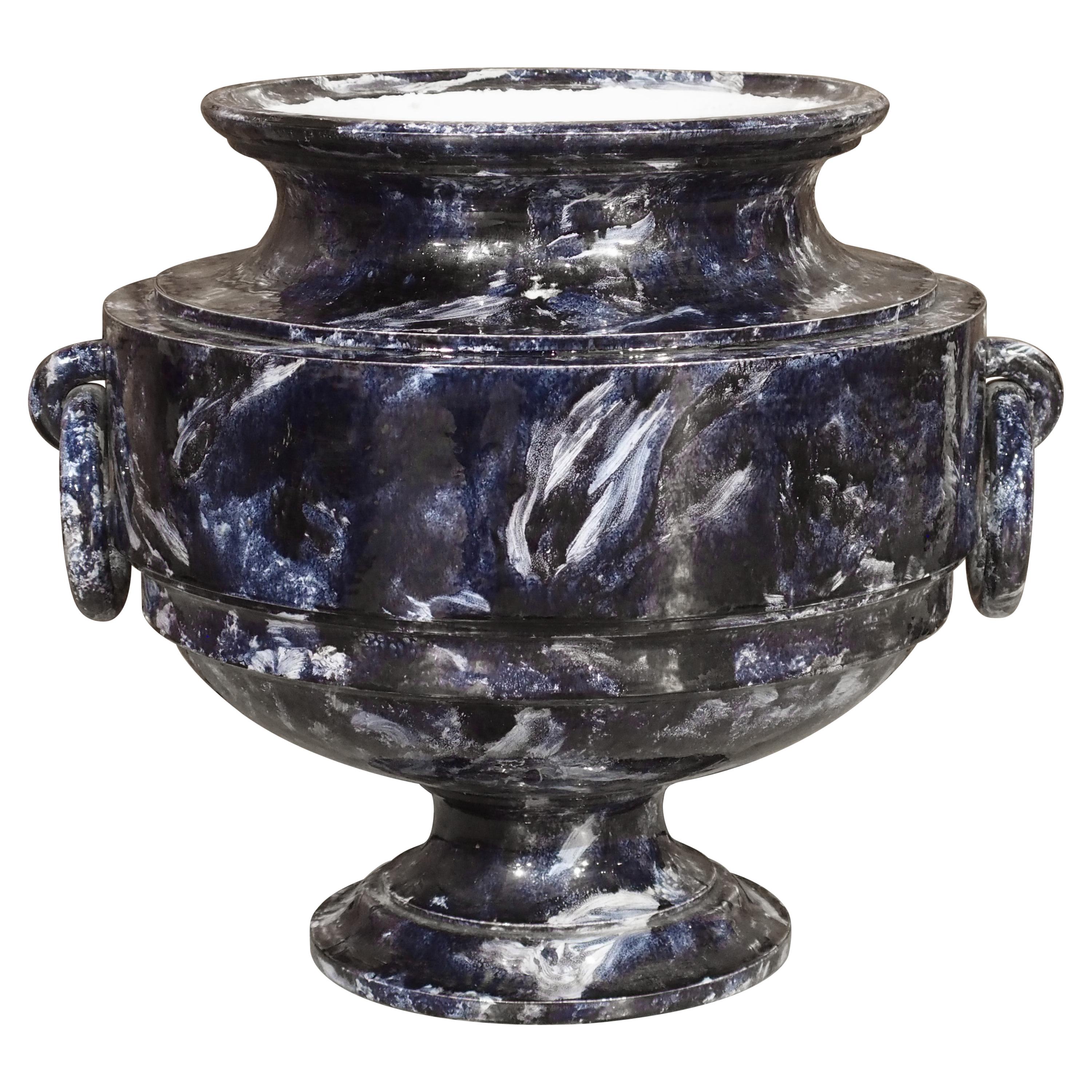 Marbled Blue Sèvres Porcelain Vase, France, Dated 1872 For Sale
