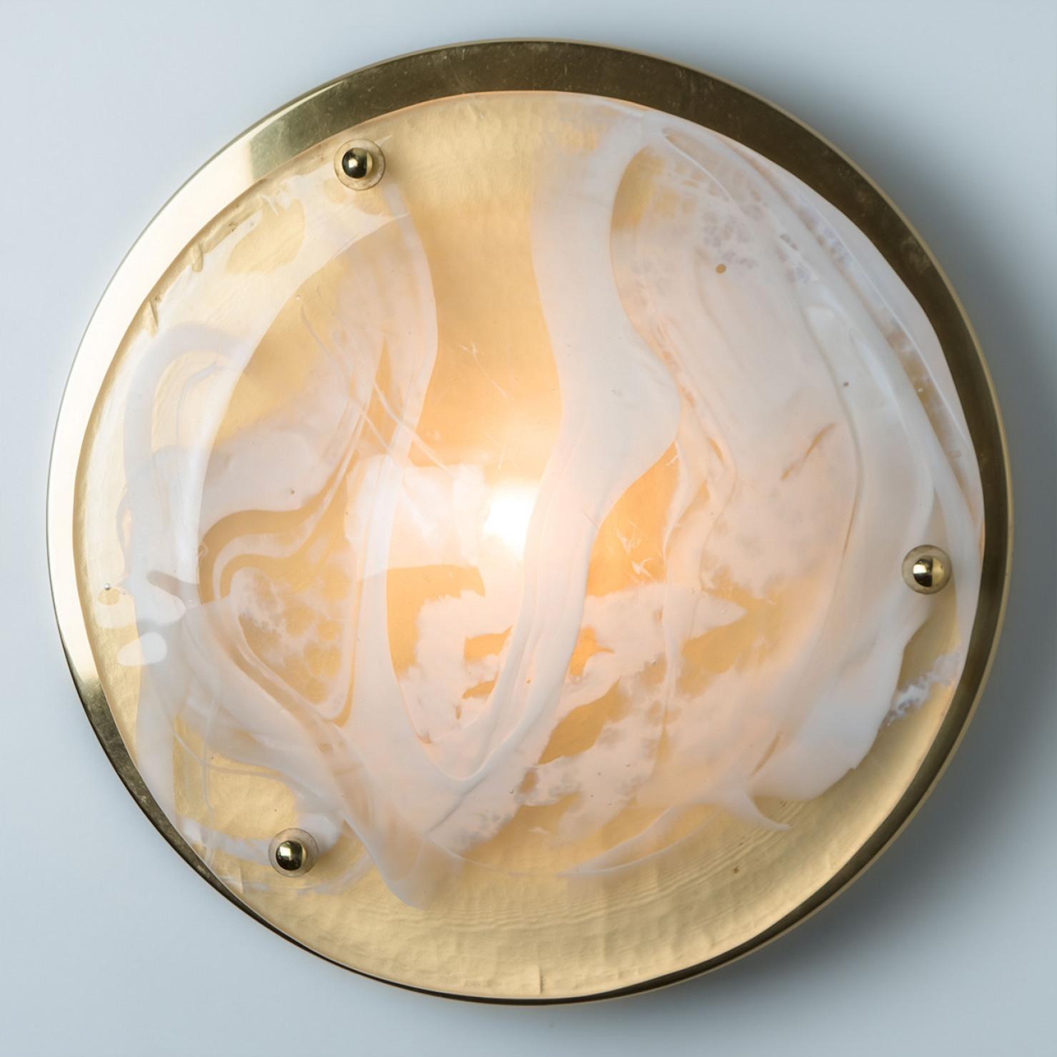 Mid-Century Modern Marbled Glass Flush Mount Wall Light by Hillebrand, Austria For Sale