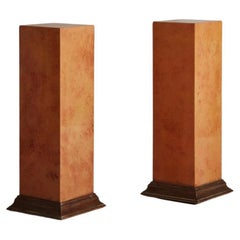 Used Marbled Lacquer Pedestal with Wood Base, France 20th Century, 2 Available