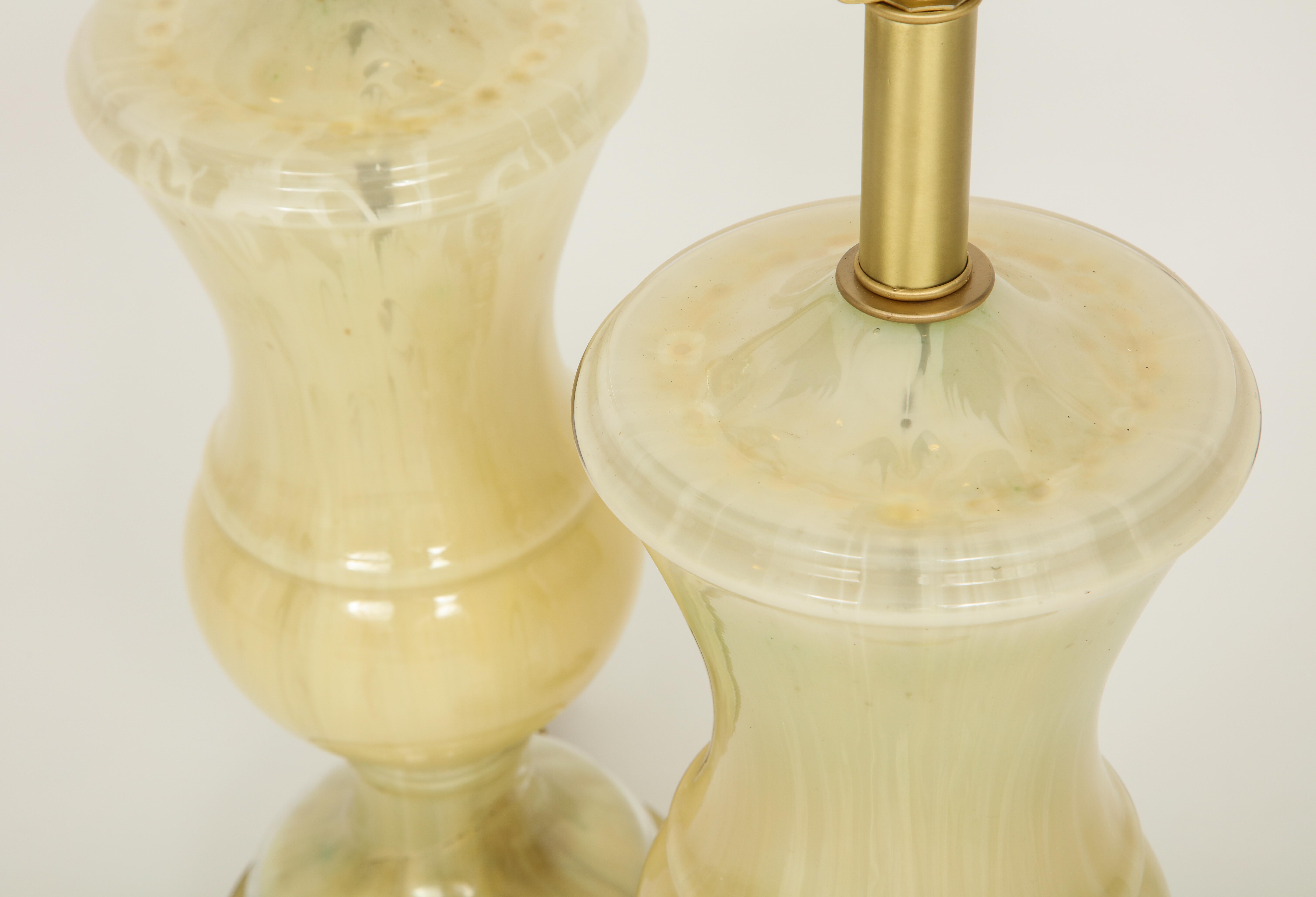 Brass Marbled Murano Glass Lamps