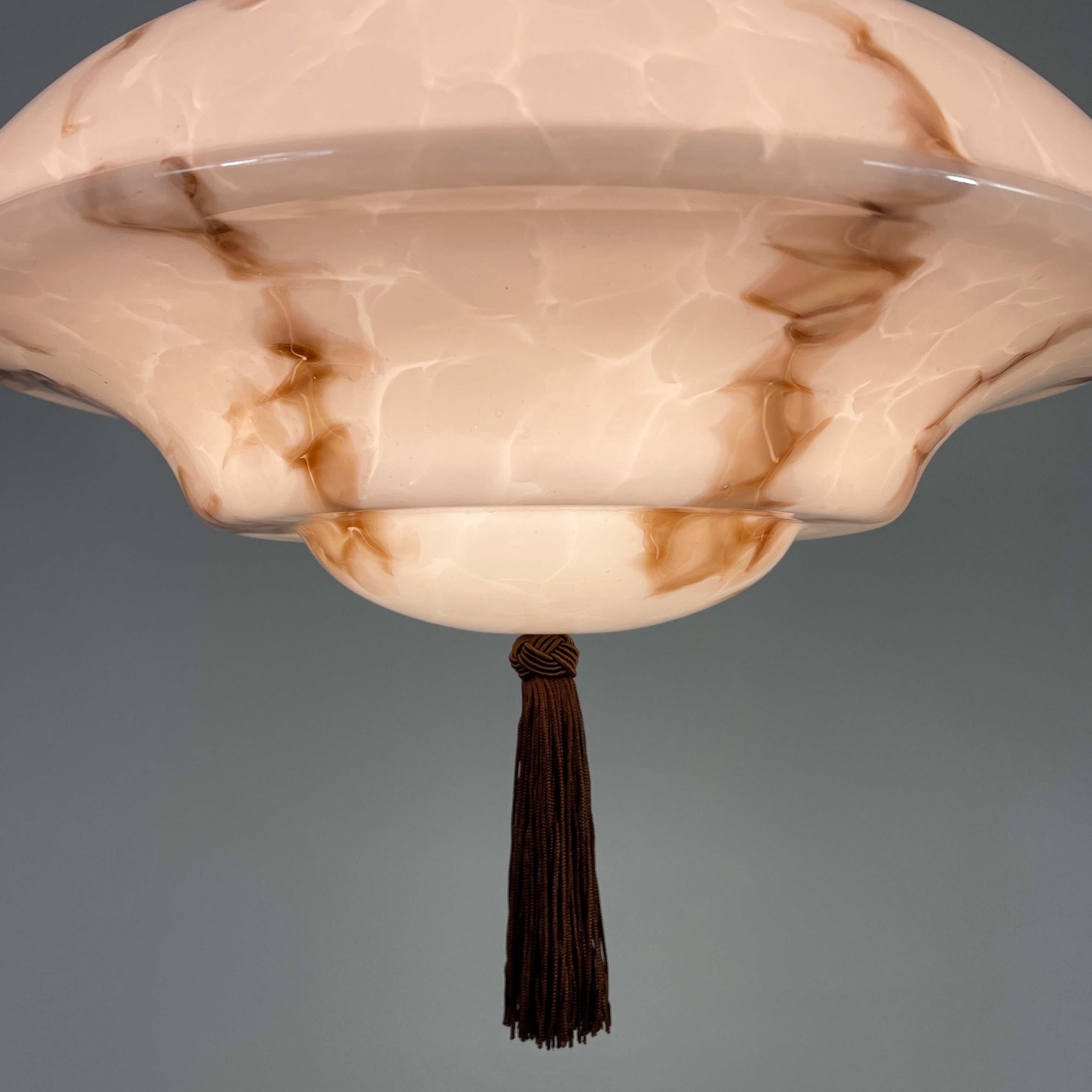 Marbled Pale Rose Opaline & Bronzed Pendant with Tassel, Germany 1920s 1930s For Sale 5