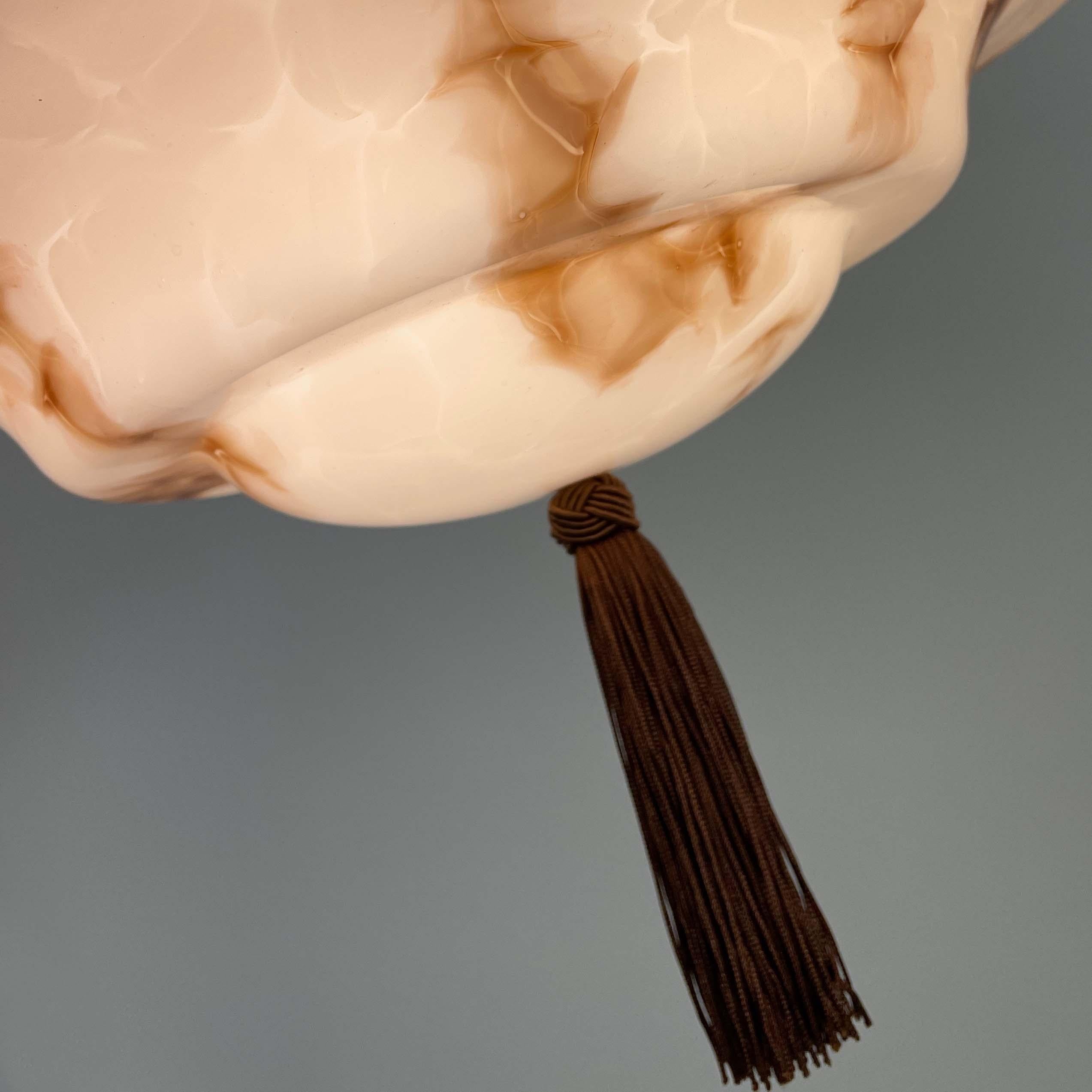 Marbled Pale Rose Opaline & Bronzed Pendant with Tassel, Germany 1920s 1930s For Sale 6