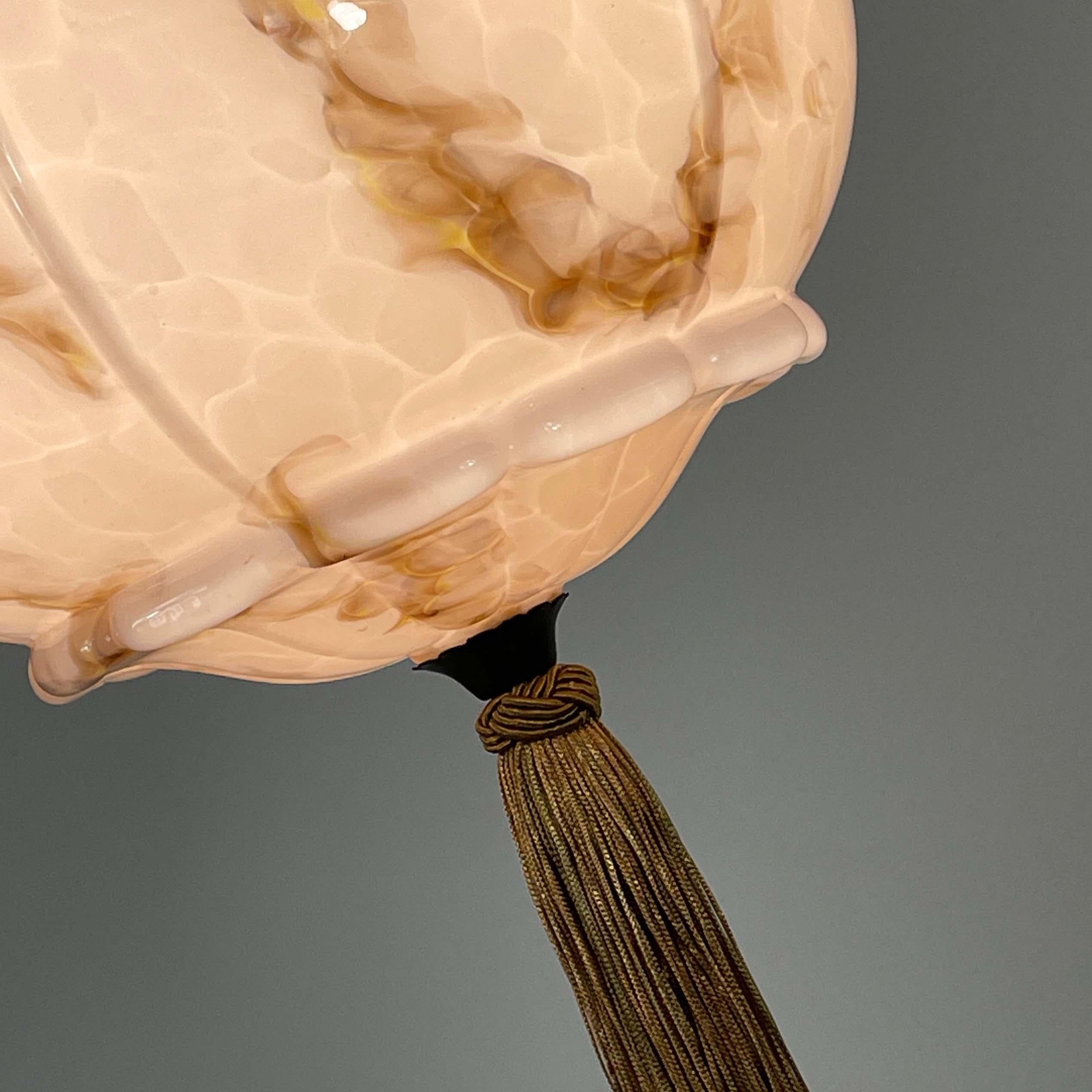 Marbled Pale Rose Opaline & Bronzed Pendant with Tassel, Germany 1920s 1930s For Sale 7