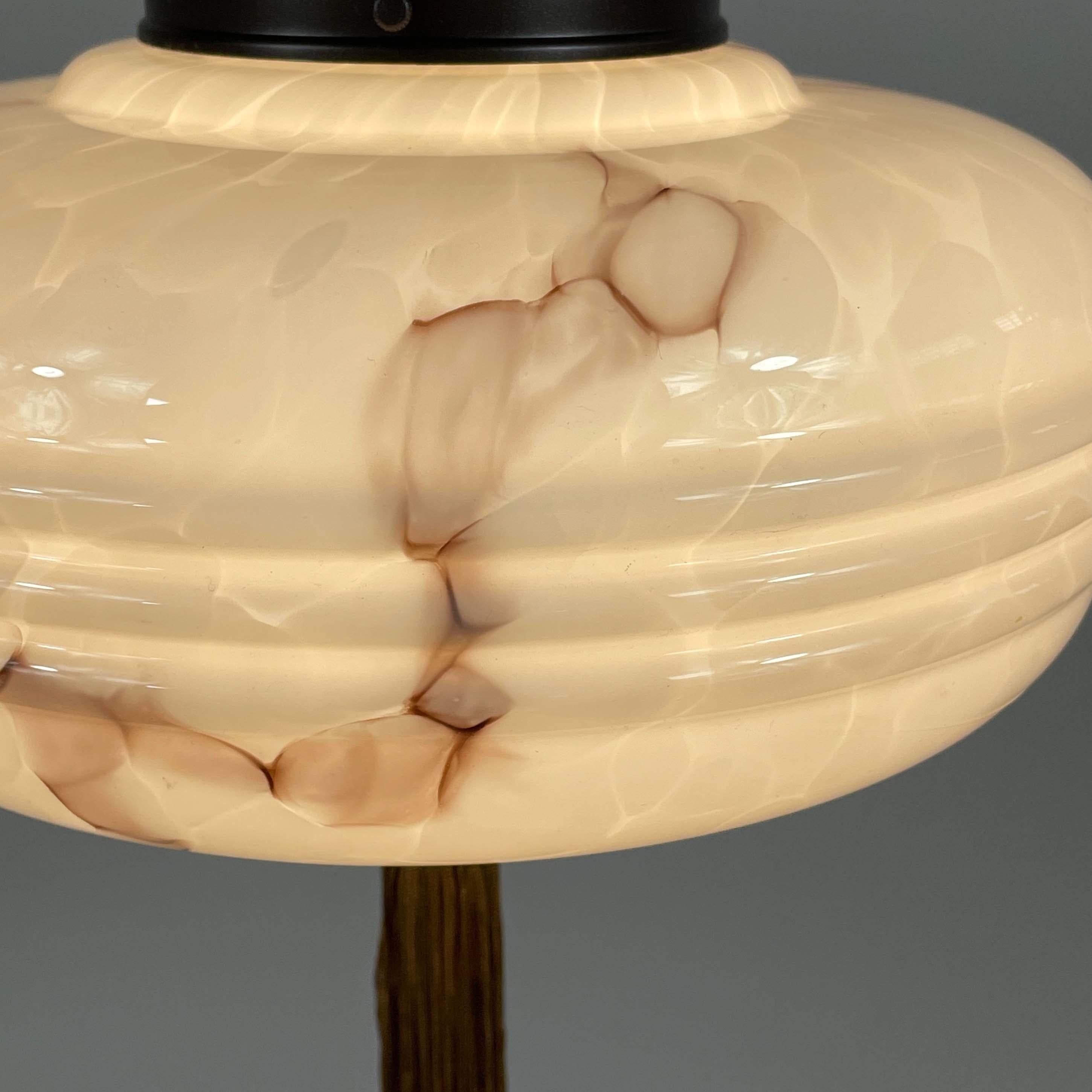 Marbled Pale Rose Opaline Glass & Brass Pendant with Tassel , Germany 1930s For Sale 10