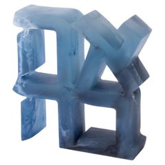 Ahava (אהבה) Hand Poured Marbled Resin Blue Sculpture