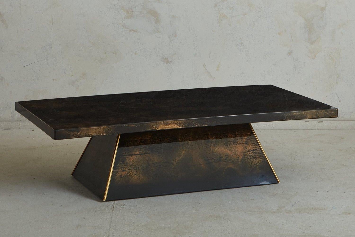 Mid-Century Modern Marbled Resin Coffee Table With Brass Trim, France 1980s