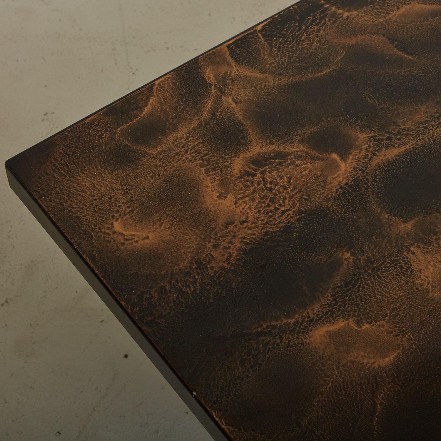Late 20th Century Marbled Resin Coffee Table With Brass Trim, France 1980s