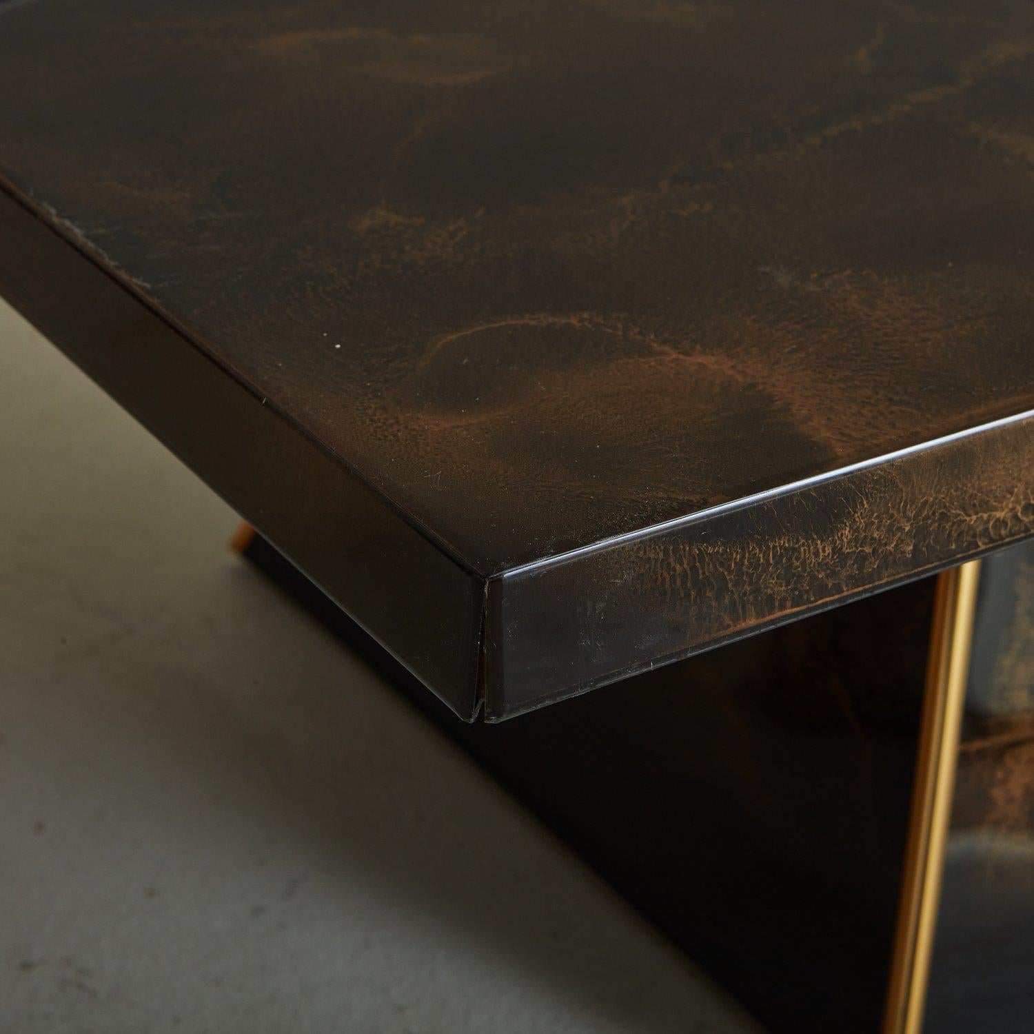 Marbled Resin Coffee Table With Brass Trim, France 1980s 3
