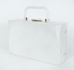 Marbled White Mother of Pearl Lucite Briefcase Novelty Box Purse, 1950s
