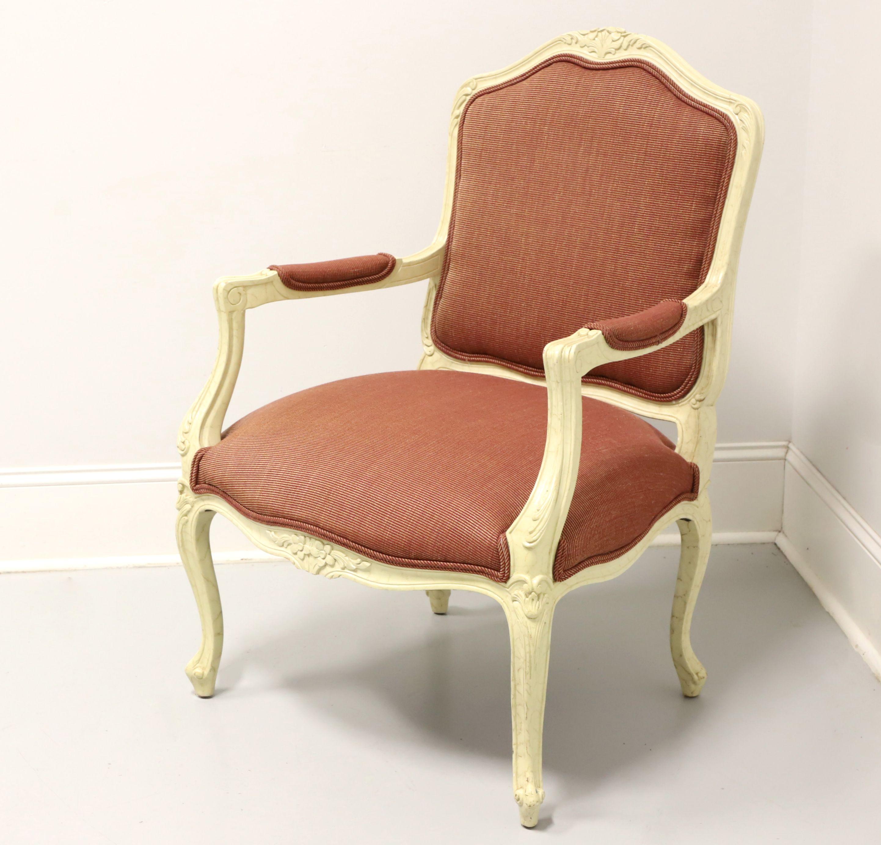 American Marbleized Cream Painted French Louis XV Bergere Armchair For Sale