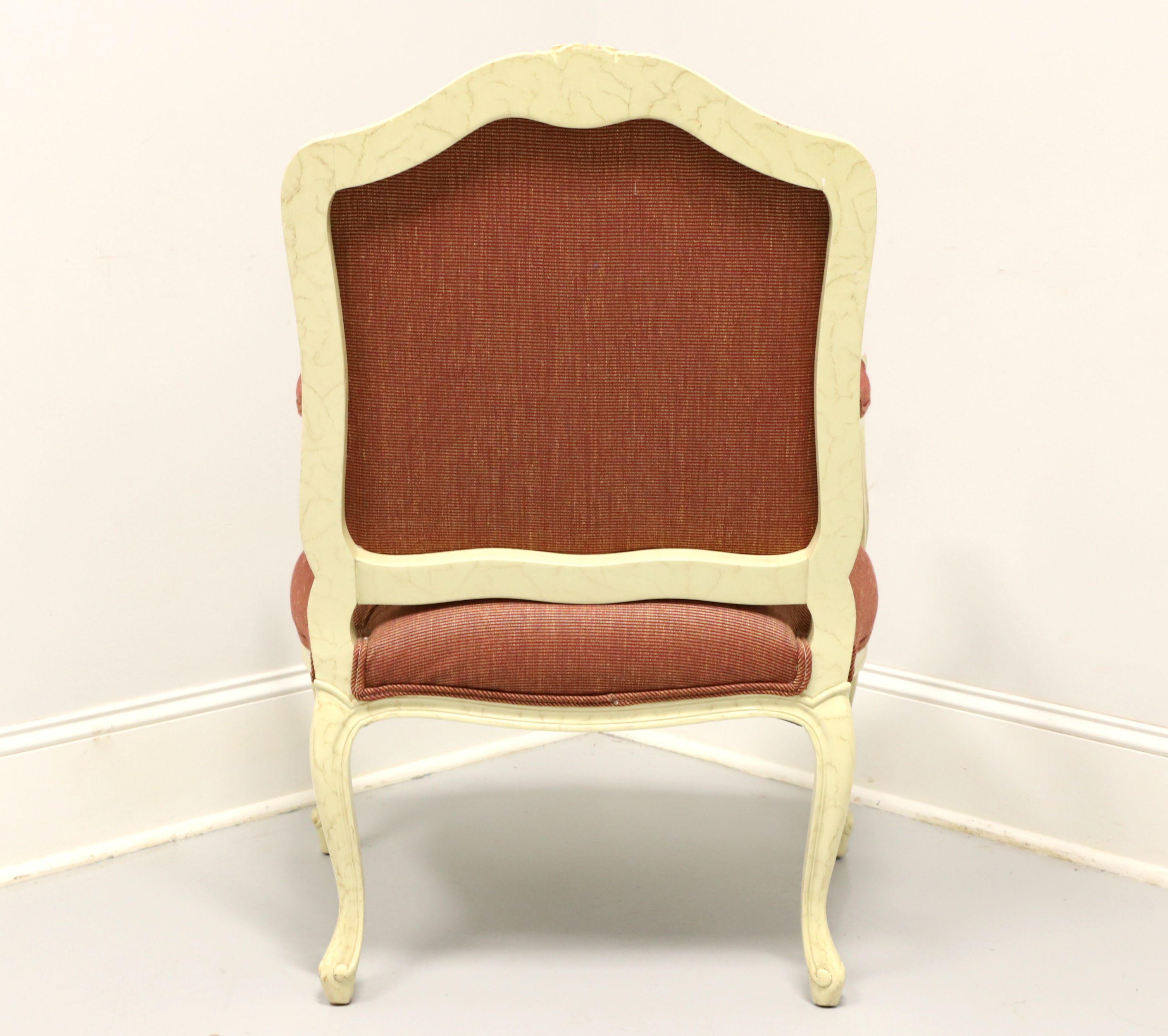 Marbleized Cream Painted French Louis XV Bergere Armchair In Good Condition For Sale In Charlotte, NC