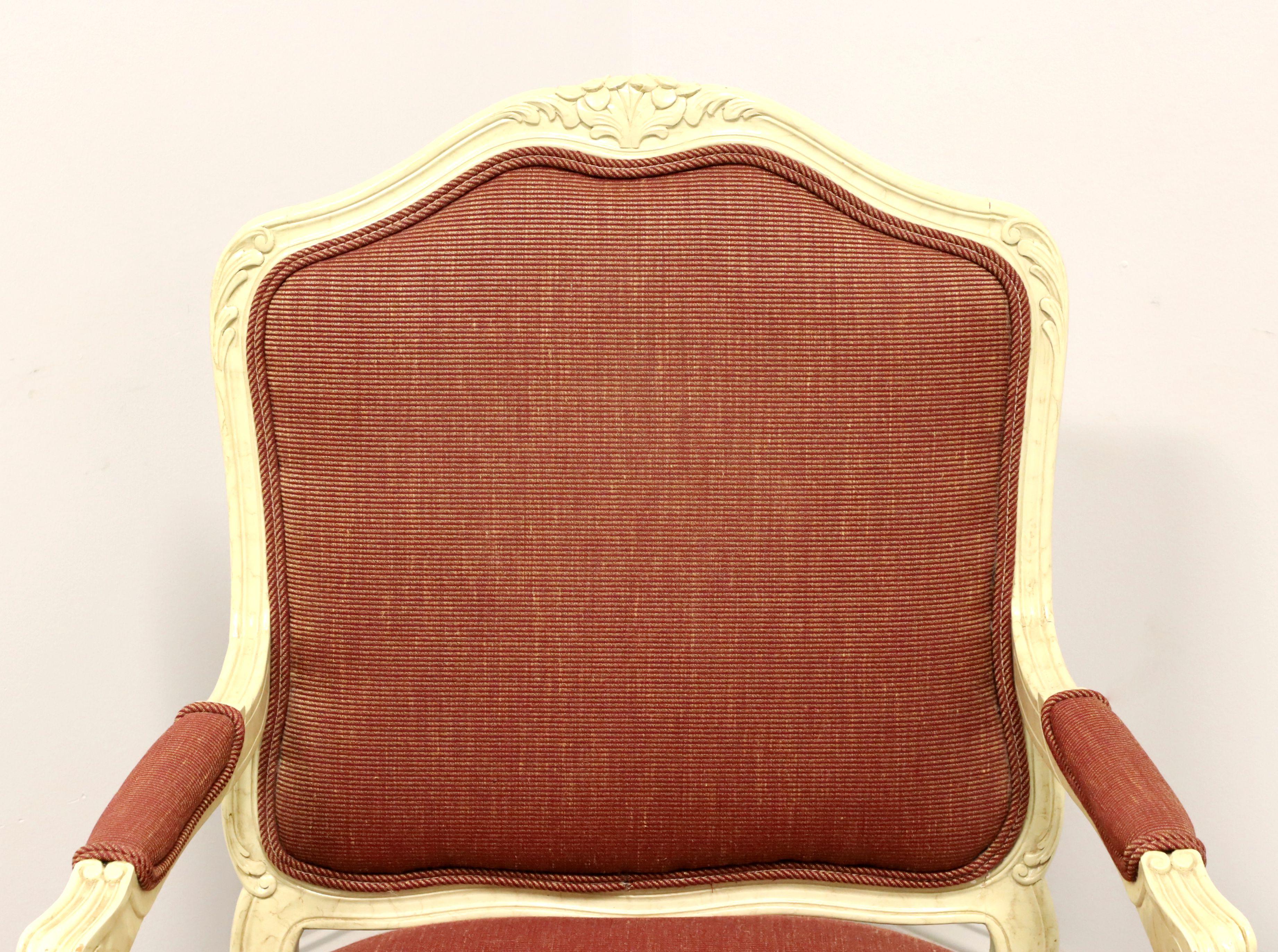20th Century Marbleized Cream Painted French Louis XV Bergere Armchair For Sale