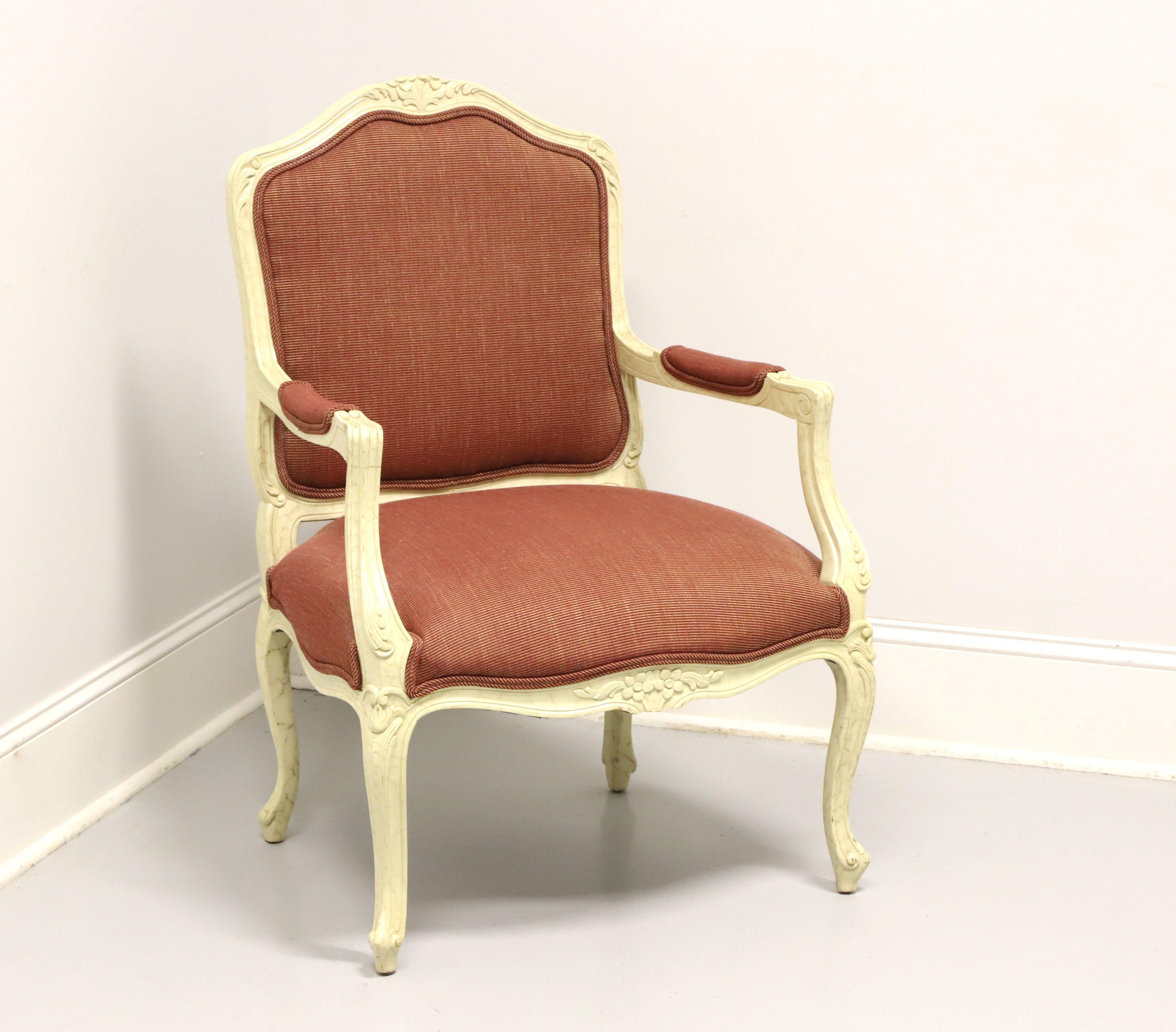 Marbleized Cream Painted French Louis XV Bergere Armchair For Sale 3