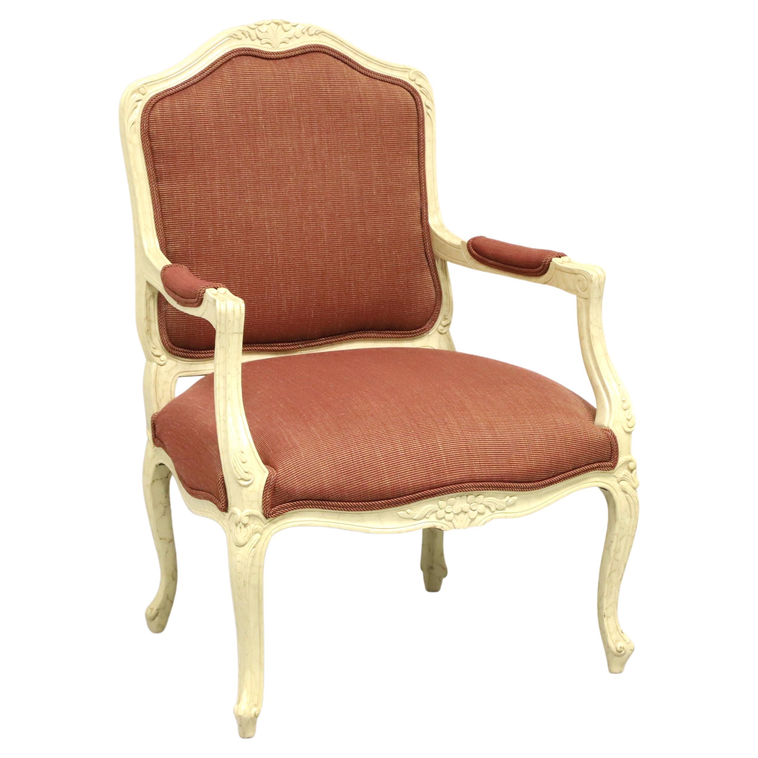 Marbleized Cream Painted French Louis XV Bergere Armchair