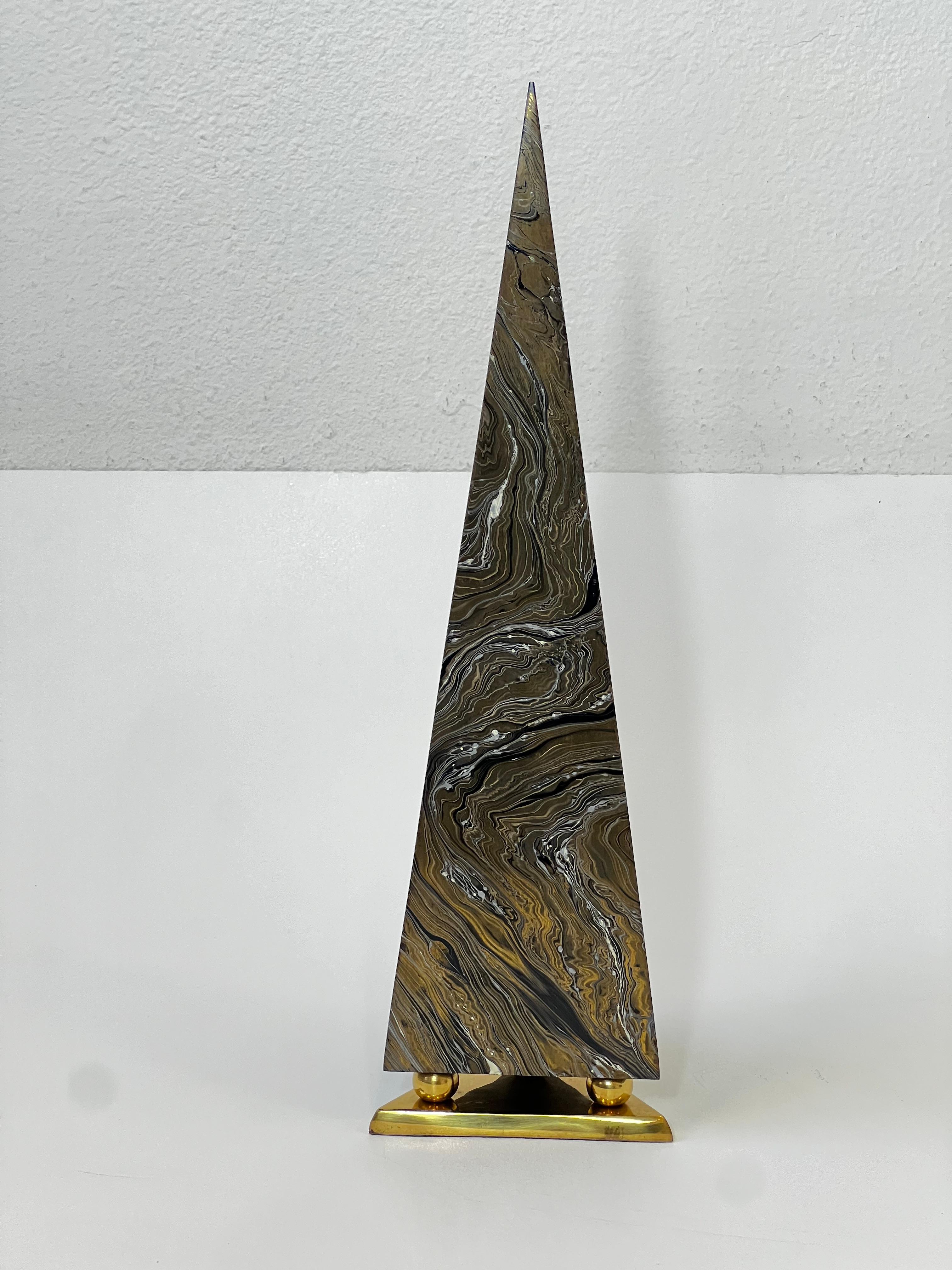 Modern Marblelized Brass Pyramid Obelisk by Maitland Smith For Sale
