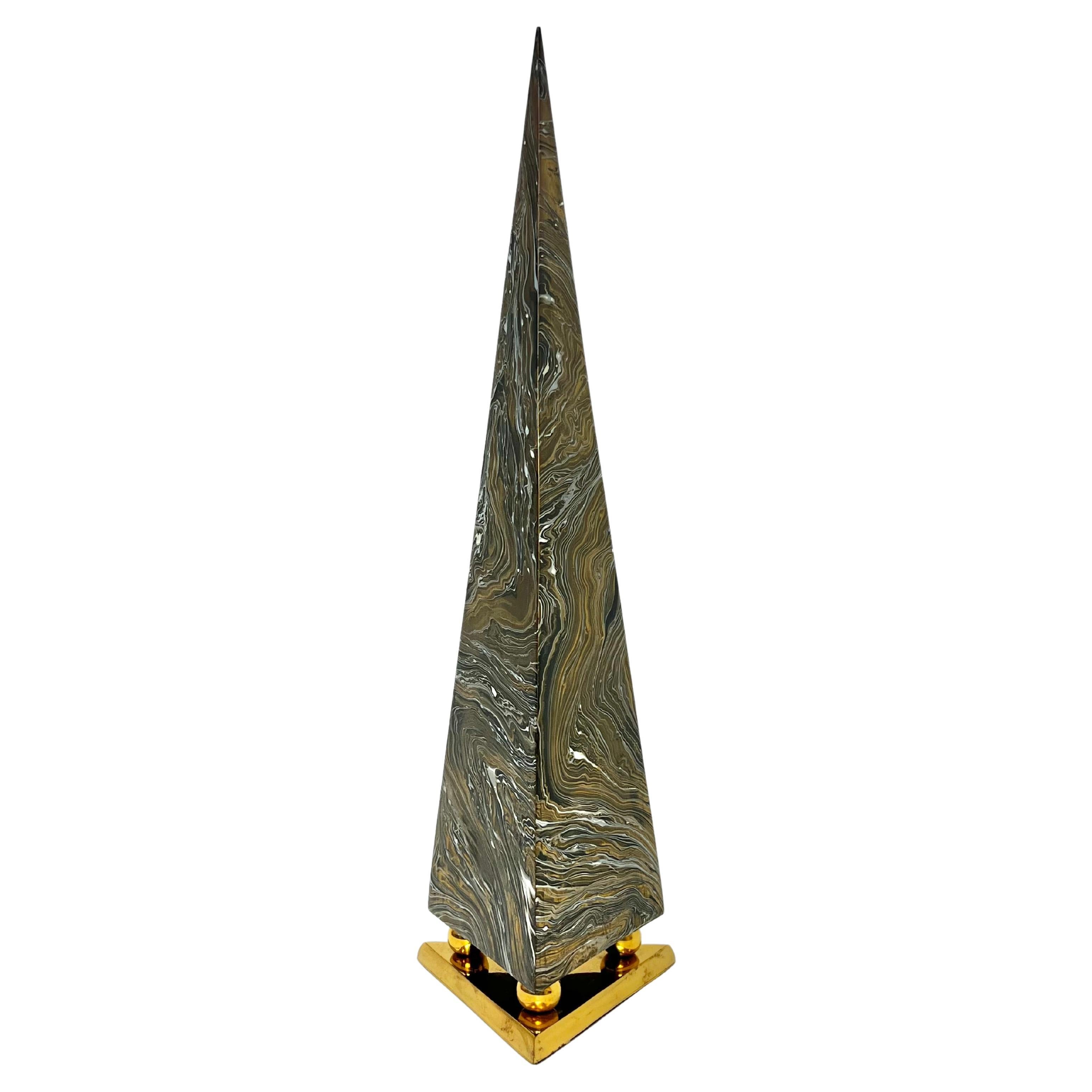 Marblelized Brass Pyramid Obelisk by Maitland Smith