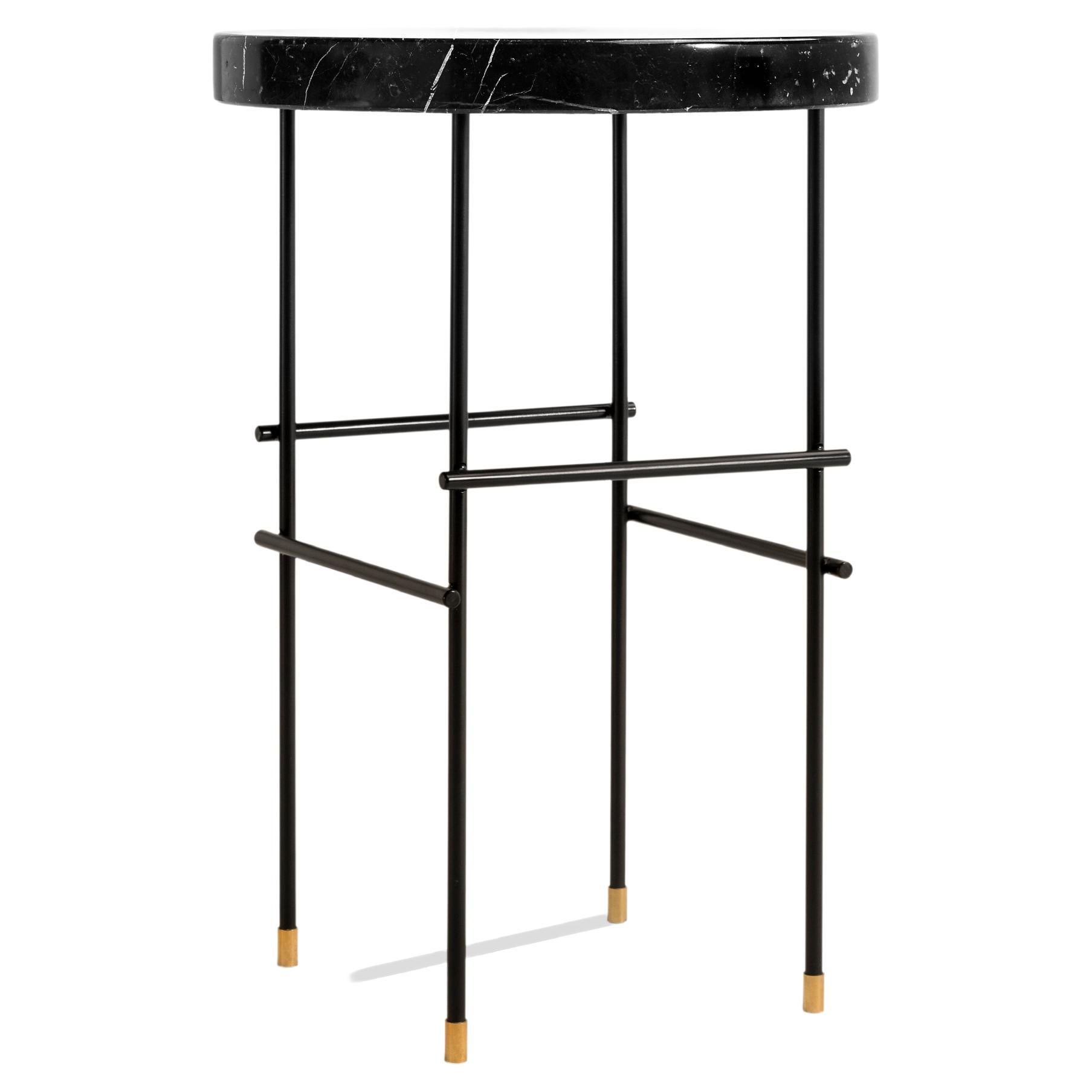 "Pedestal Negro Marmóreo" Mesa Auxiliar Minimalista de Mármol Negro Marquina