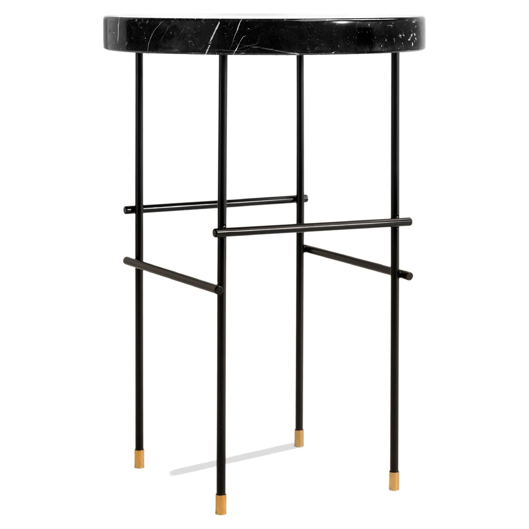 “Marblelous Black Pedestal” Black Marquina Marble Minimalist Side Table