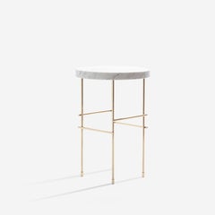 “Marblelous Brass Pedestal” White Carrara Marble Minimalist Side Table