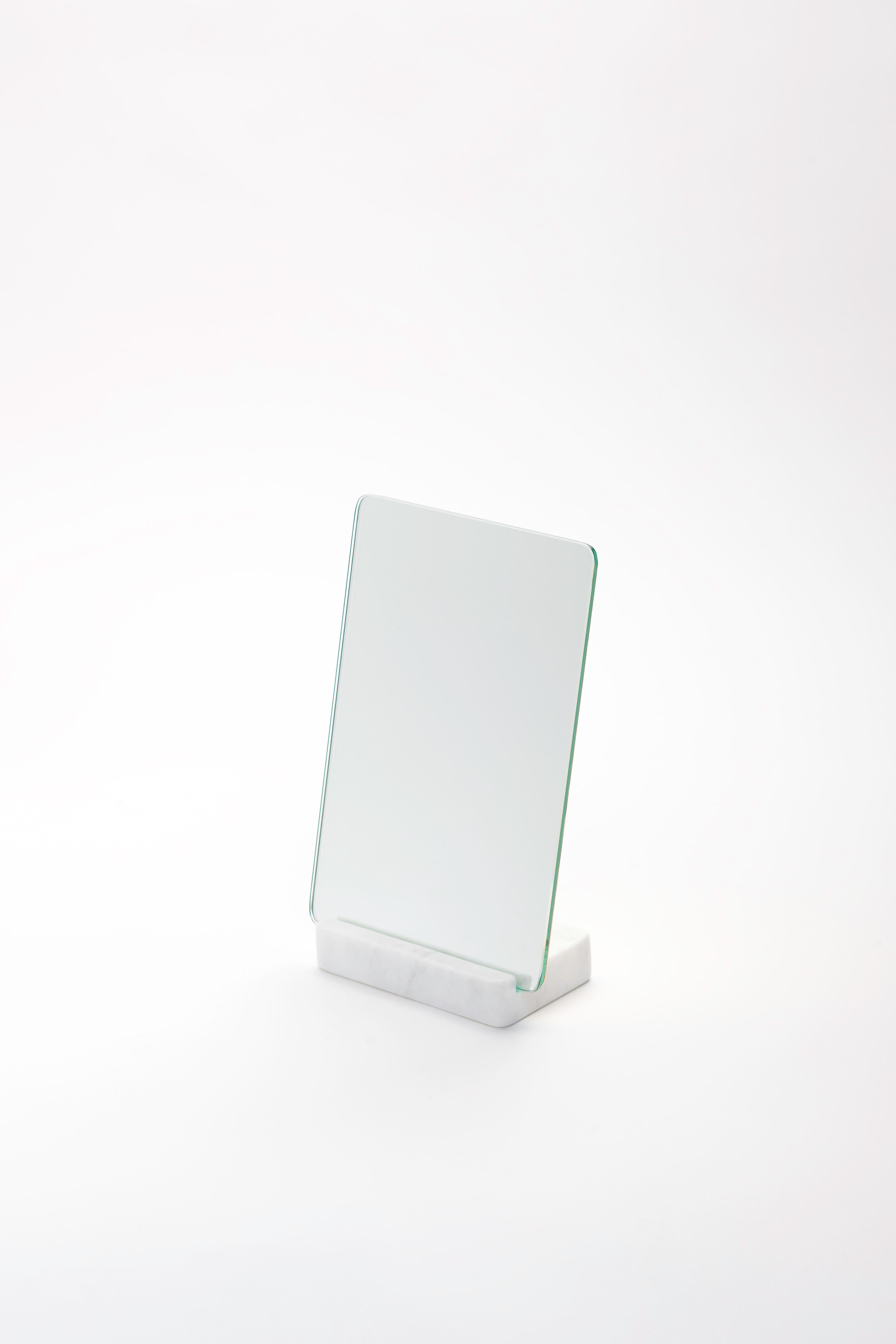 Marblelous mirror by Joseph Vila Capdevila
Material: Carrara marble, brass, mirror
Dimensions: 18 x 29 x 9 cm
Weight: 2 kg

Luxurious mirror in two separated parts: the base, made with premium Carrara marble, and mirror, that can be placed on the