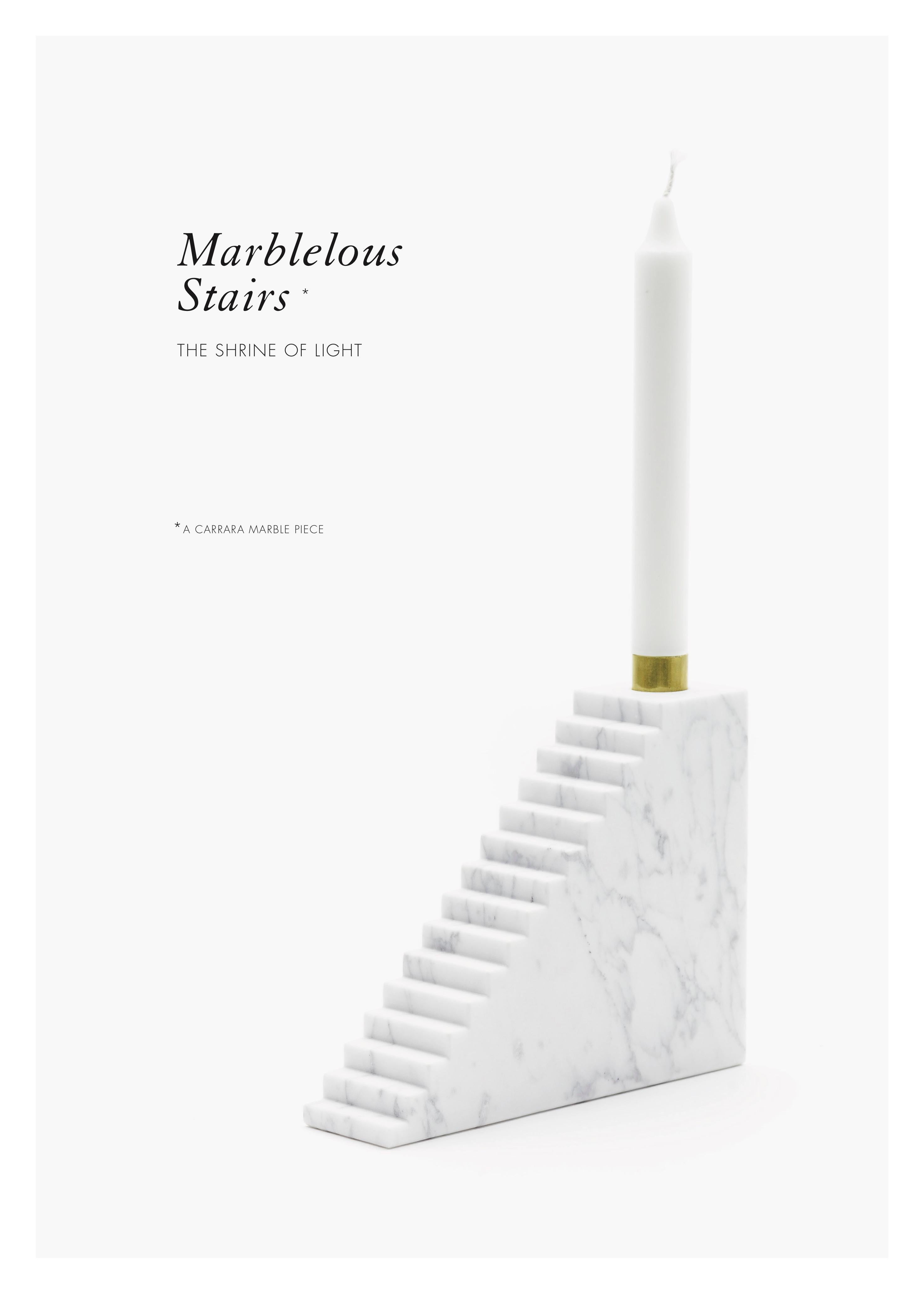 Spanish “Marblelous Stairs” White Carrara Marble Minimalist Candle Holder by Aparentment For Sale