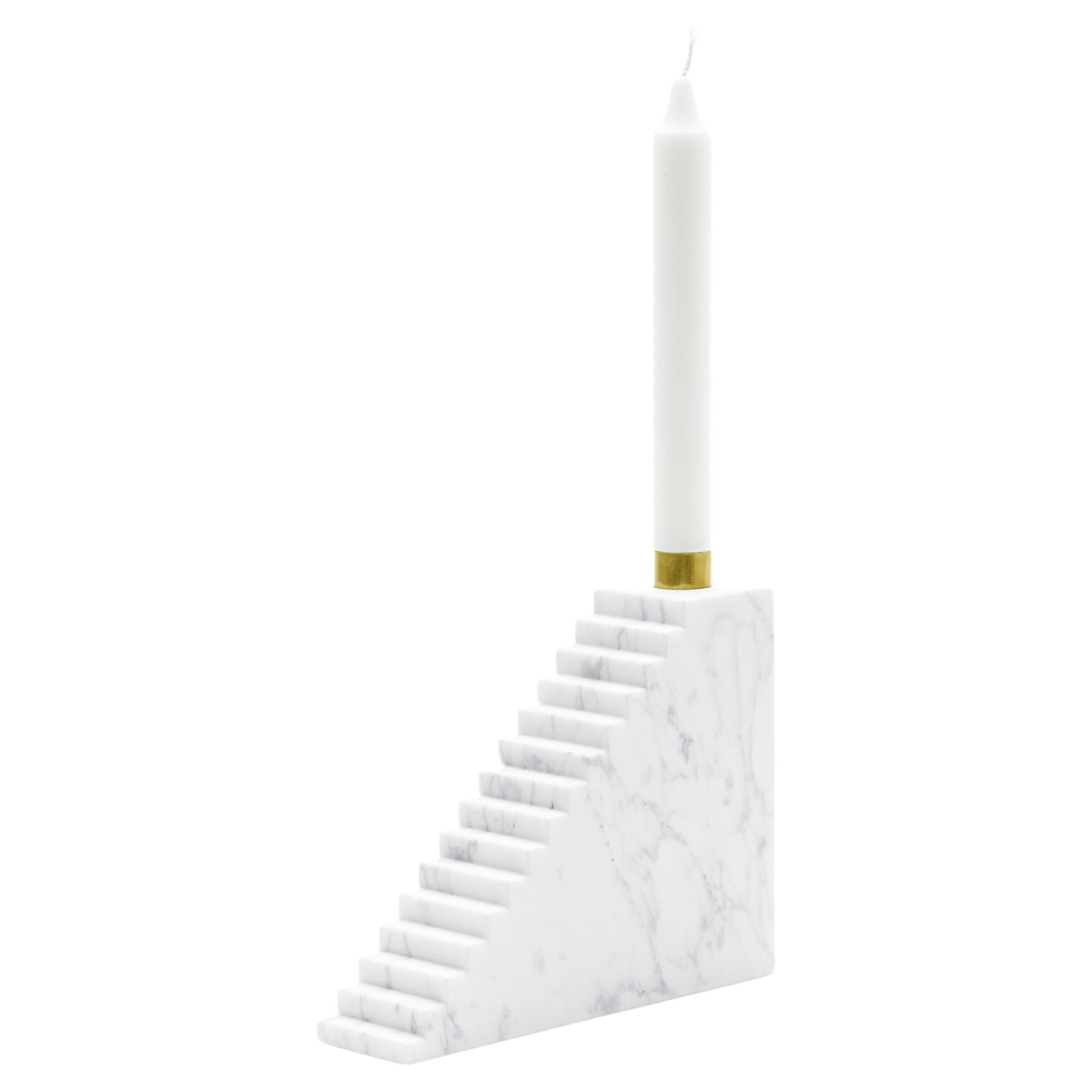 “Marblelous Stairs” White Carrara Marble Minimalist Candle Holder by Aparentment For Sale