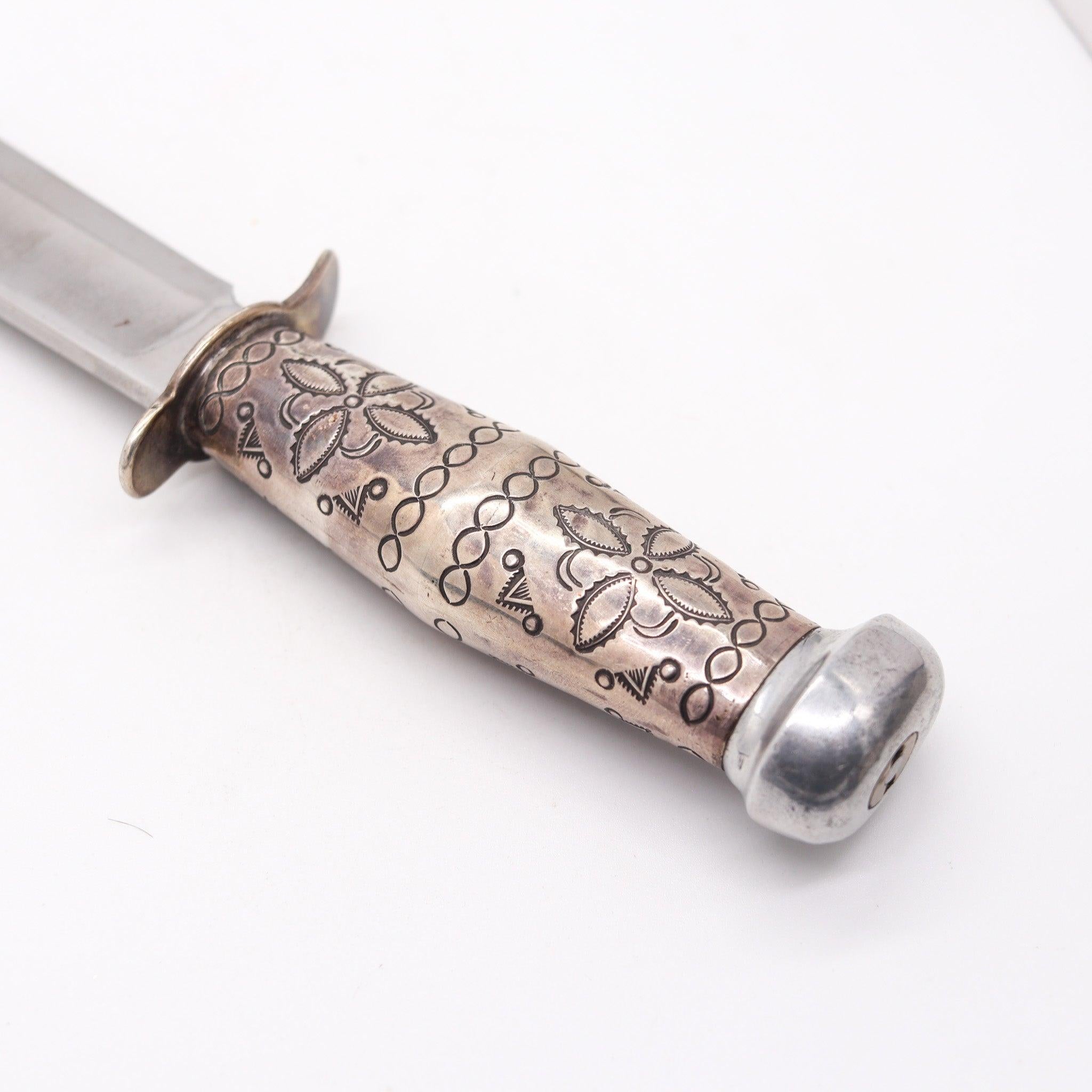 Fatto a mano MARBLE'S Antico Coltello da caccia ideale occidentale Navajo .925 Manico in argento sterling in vendita