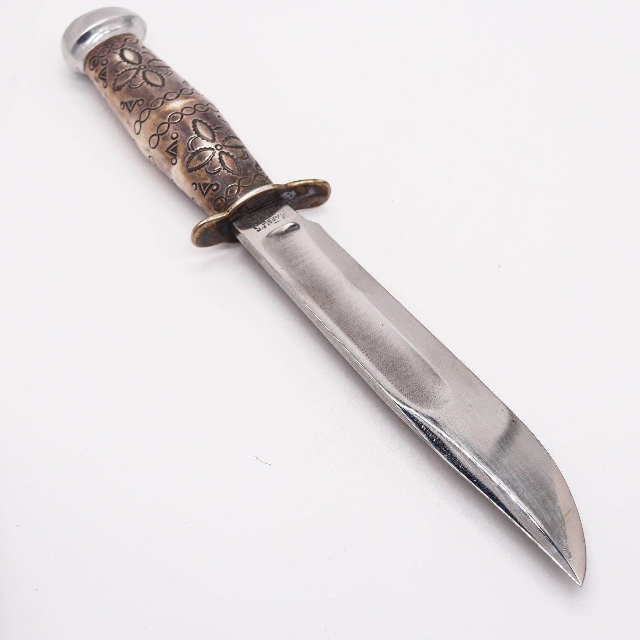 Argento 925 MARBLE'S Antico Coltello da caccia ideale occidentale Navajo .925 Manico in argento sterling in vendita