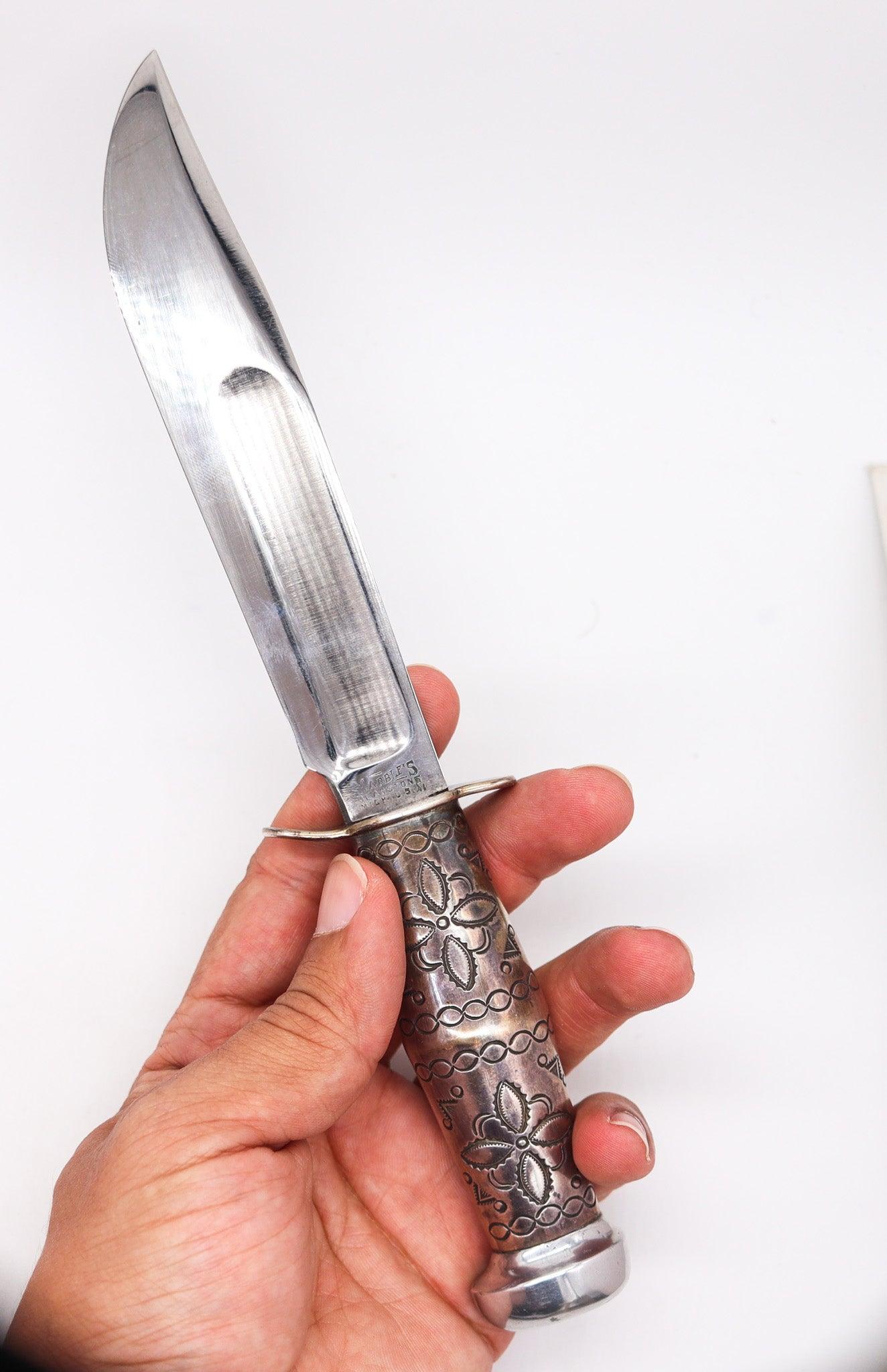 MARBLE'S Antico Coltello da caccia ideale occidentale Navajo .925 Manico in argento sterling in vendita 1