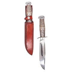 Cuchillo de caza ideal antiguo MARBLE'S Navajo occidental Mango de plata de ley .925