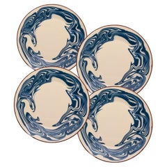 Marbre-Essteller in Blau, marmoriertes Muster, Keramik