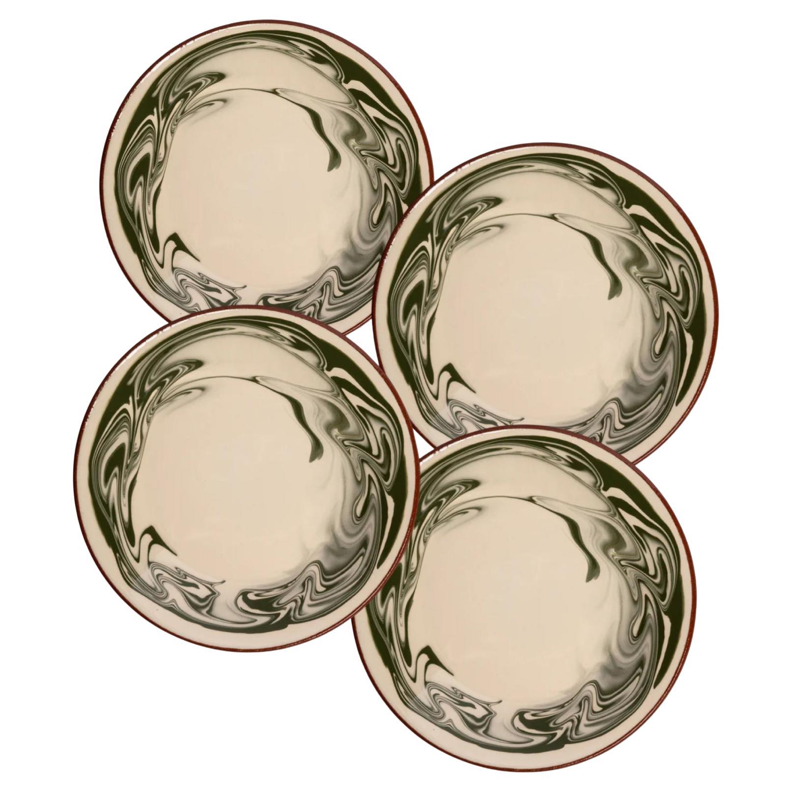 Marbre Dinner Plates, Green, Marbled, Ceramics, Set of 4 For Sale